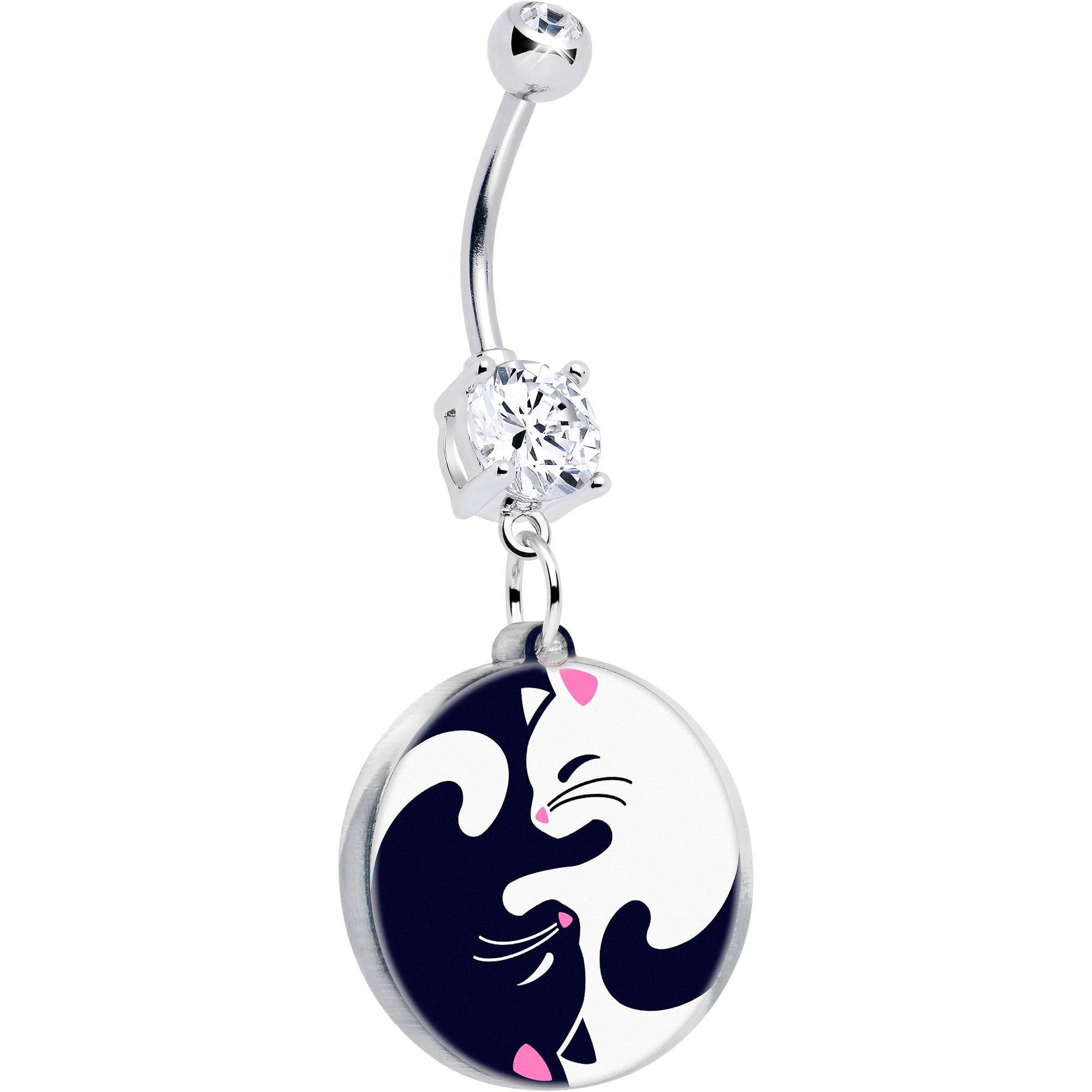BodyCandy Double Gem Yin Yang Cat Dangle Belly Ring by Onyx O — main product shot