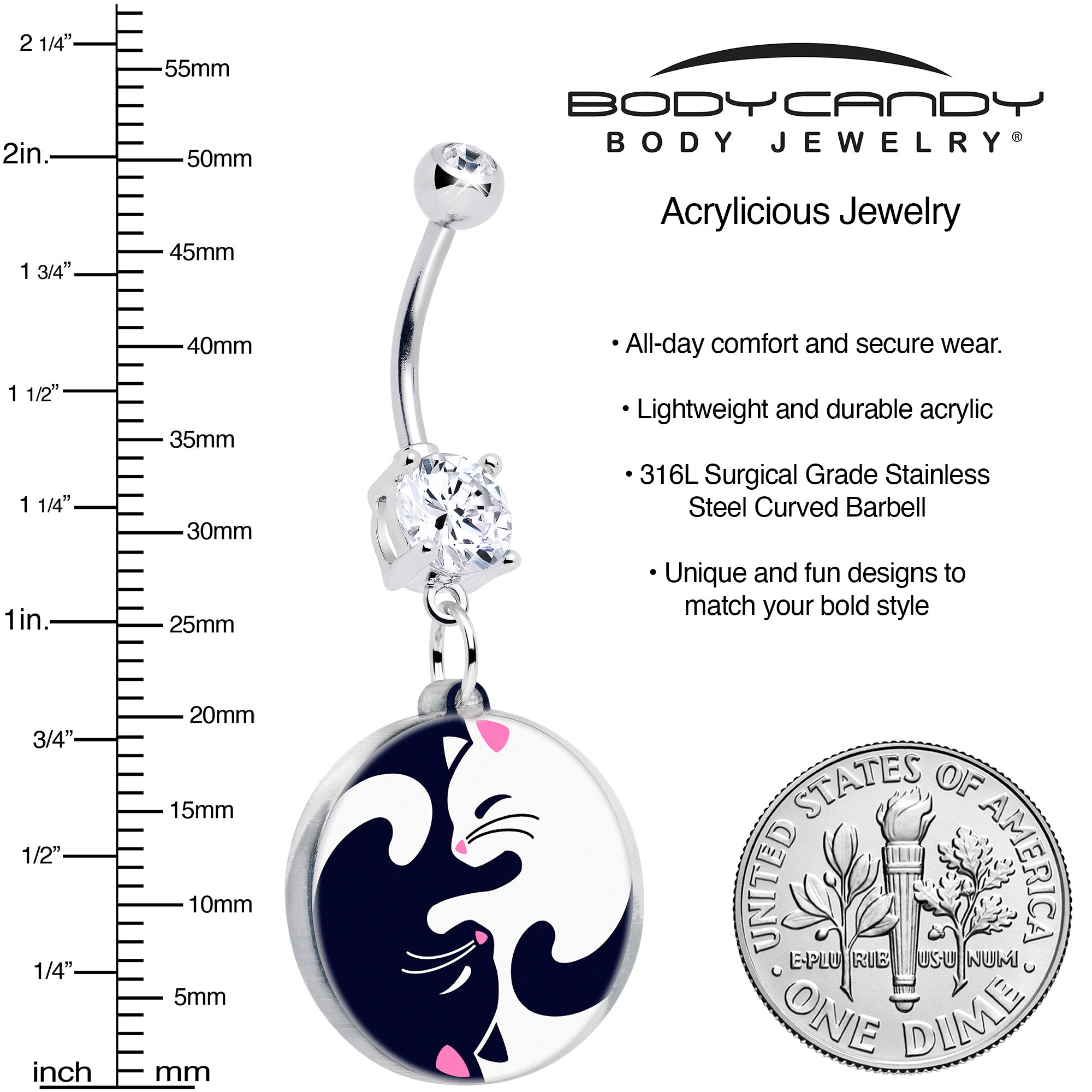 BodyCandy Double Gem Yin Yang Cat Dangle Belly Ring by Onyx O — lifestyle context
