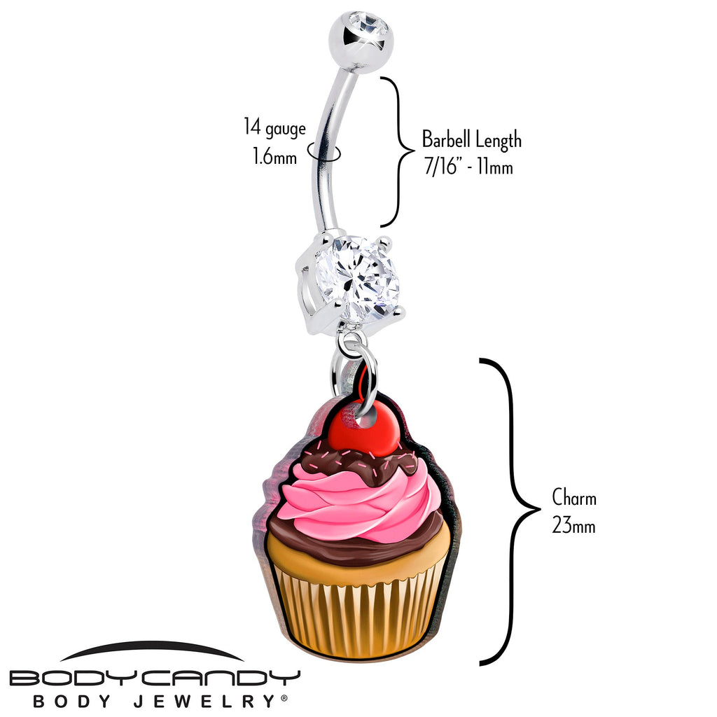 BodyCandy Double Gem Valentine Cupcake Dangle Belly Ring by Onyx O — detail close-up