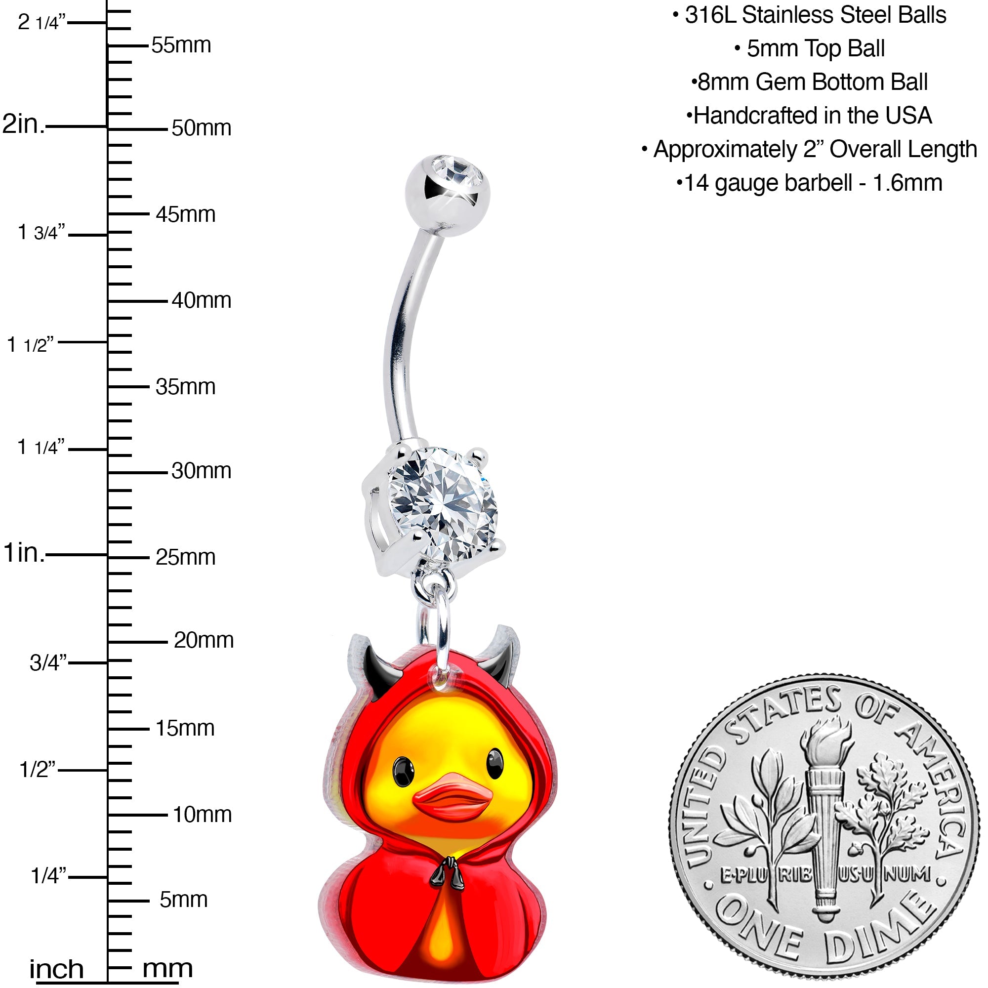 BodyCandy Clear Gem Hot Litle Devil Duck Dangle Belly Ring by Onyx O — lifestyle context