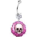 BodyCandy Clear Gem Blooming Pink Flower Skull Dangle Belly Ring by Onyx O — main product shot