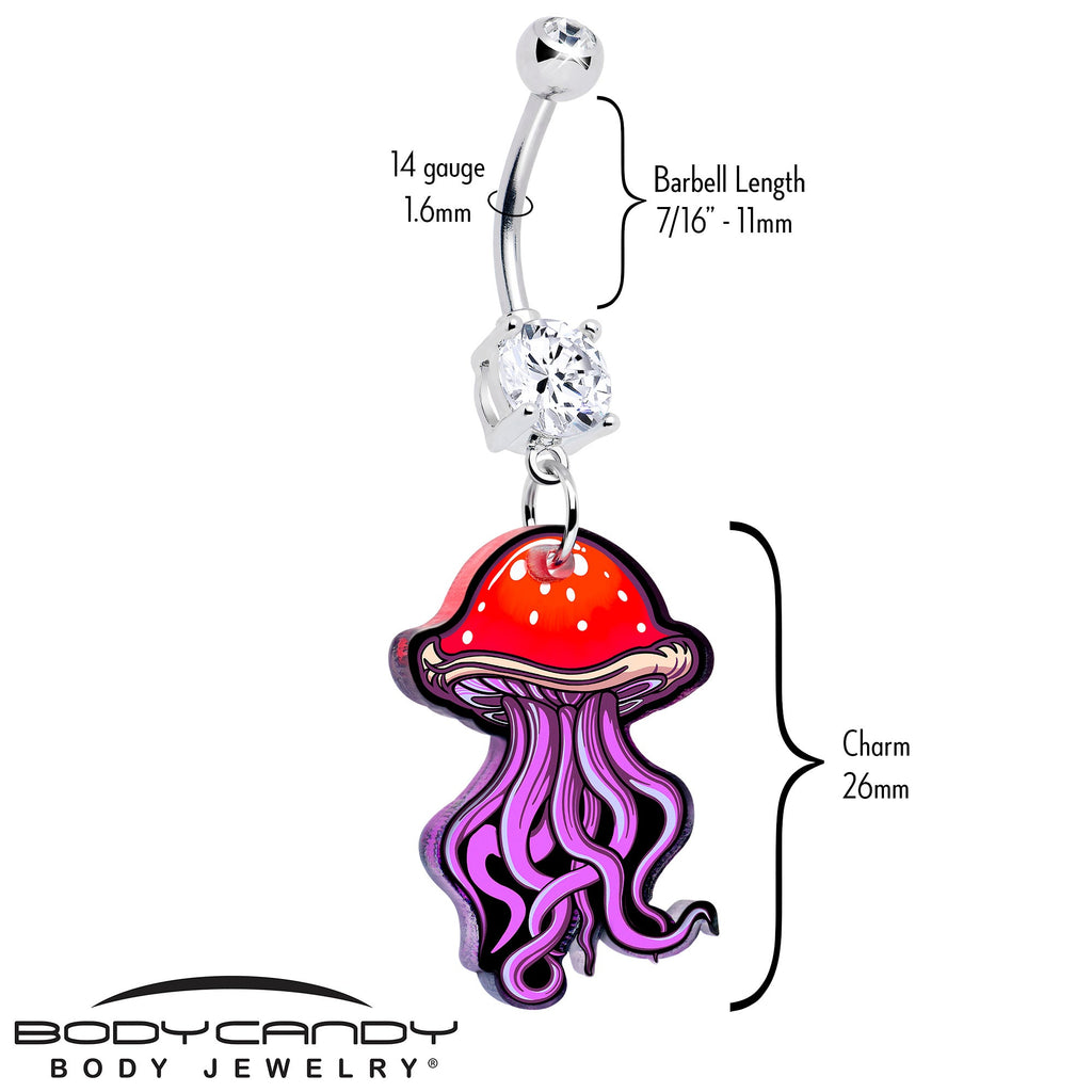 BodyCandy Double Gem Mushroom Jellyfish Dangle Belly Ring by Onyx O — detail close-up