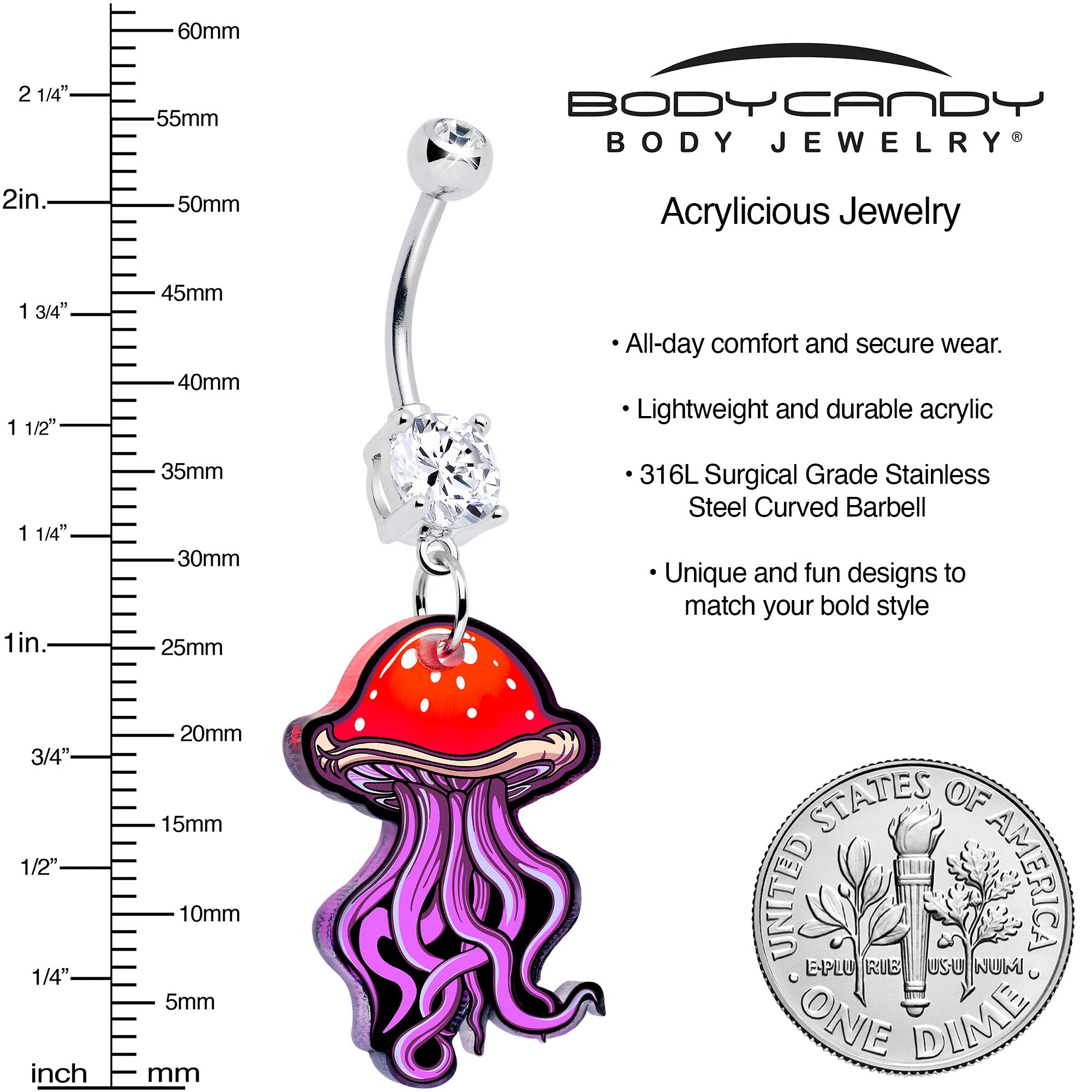 BodyCandy Double Gem Mushroom Jellyfish Dangle Belly Ring by Onyx O — lifestyle context