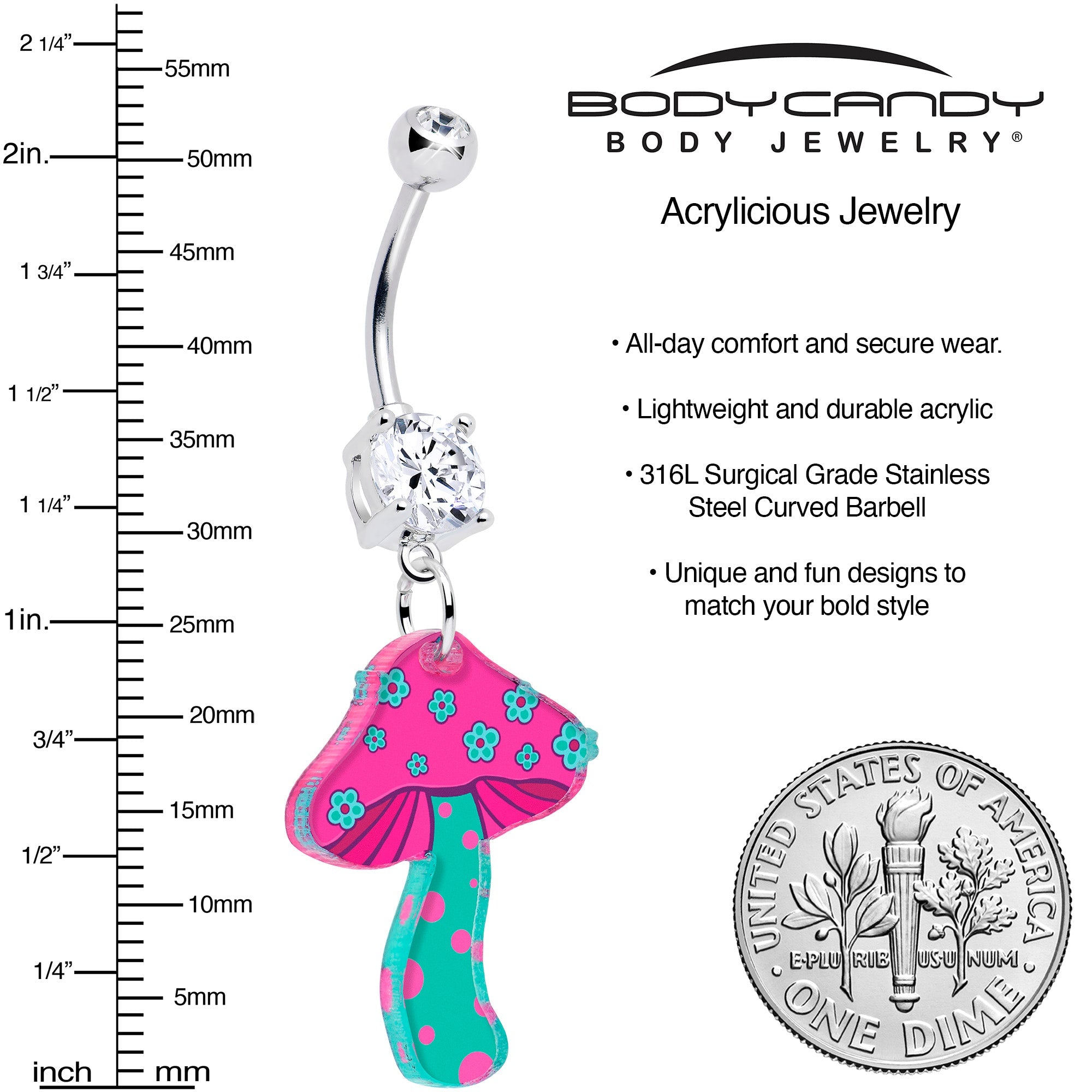 BodyCandy Double Gem Funky Floral Mushroom Dangle Belly Ring by Onyx O — lifestyle context