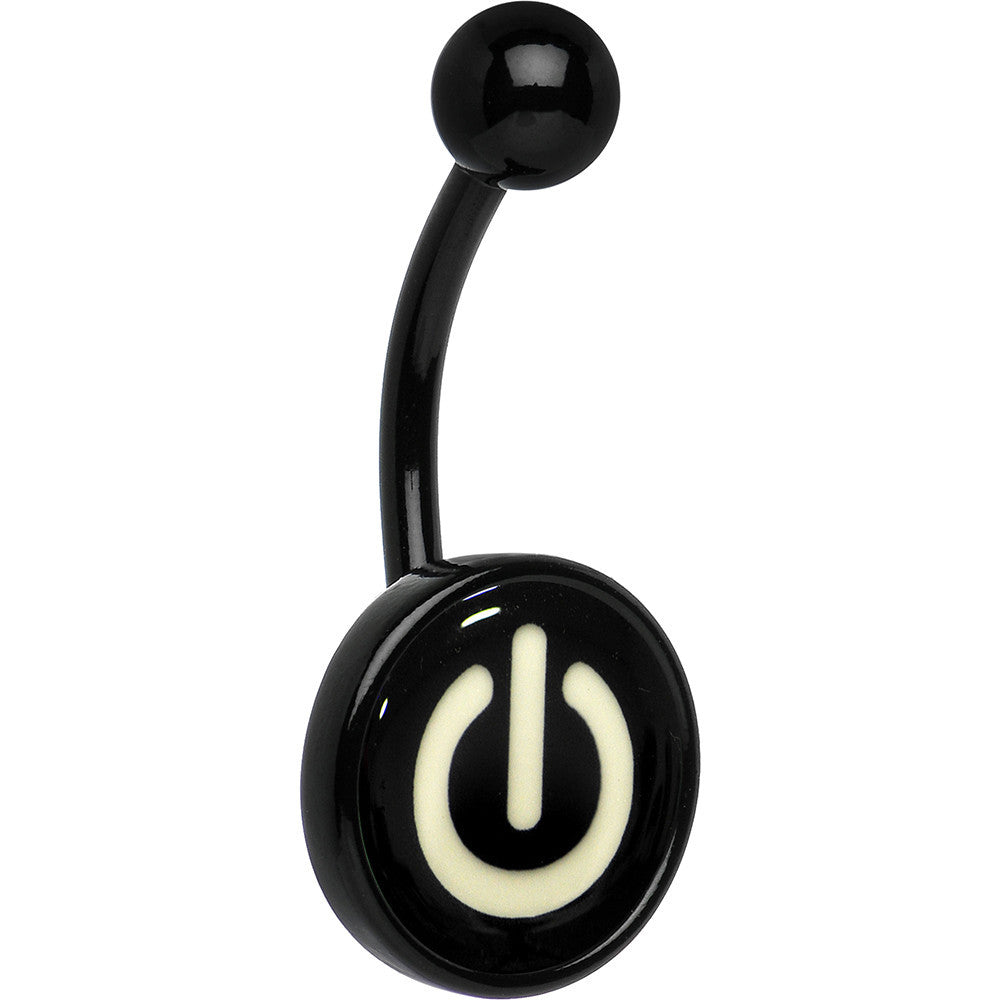 BodyCandy Glow in the Dark Titanium Power Button Belly Ring — fabric or material detail