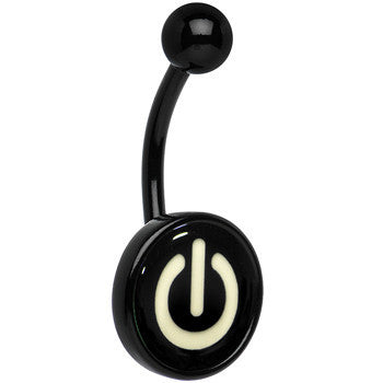 BodyCandy Glow in the Dark Titanium Power Button Belly Ring — alternative angle