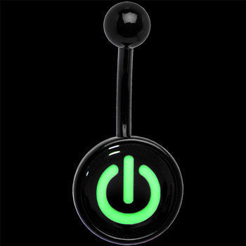 BodyCandy Glow in the Dark Titanium Power Button Belly Ring — back view