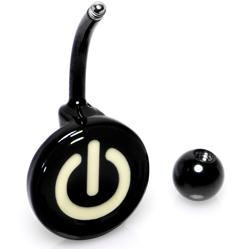 BodyCandy Glow in the Dark Titanium Power Button Belly Ring — comparison shot