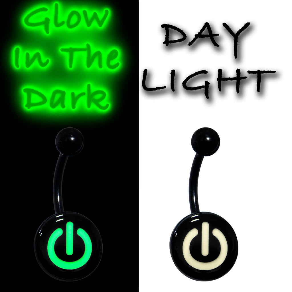 BodyCandy Glow in the Dark Titanium Power Button Belly Ring — size reference