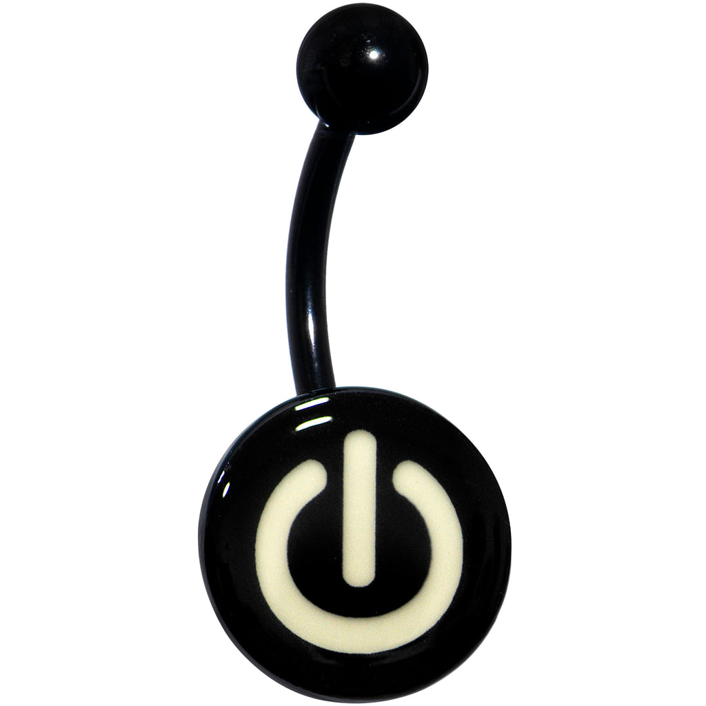 BodyCandy Glow in the Dark Titanium Power Button Belly Ring — in-use photo