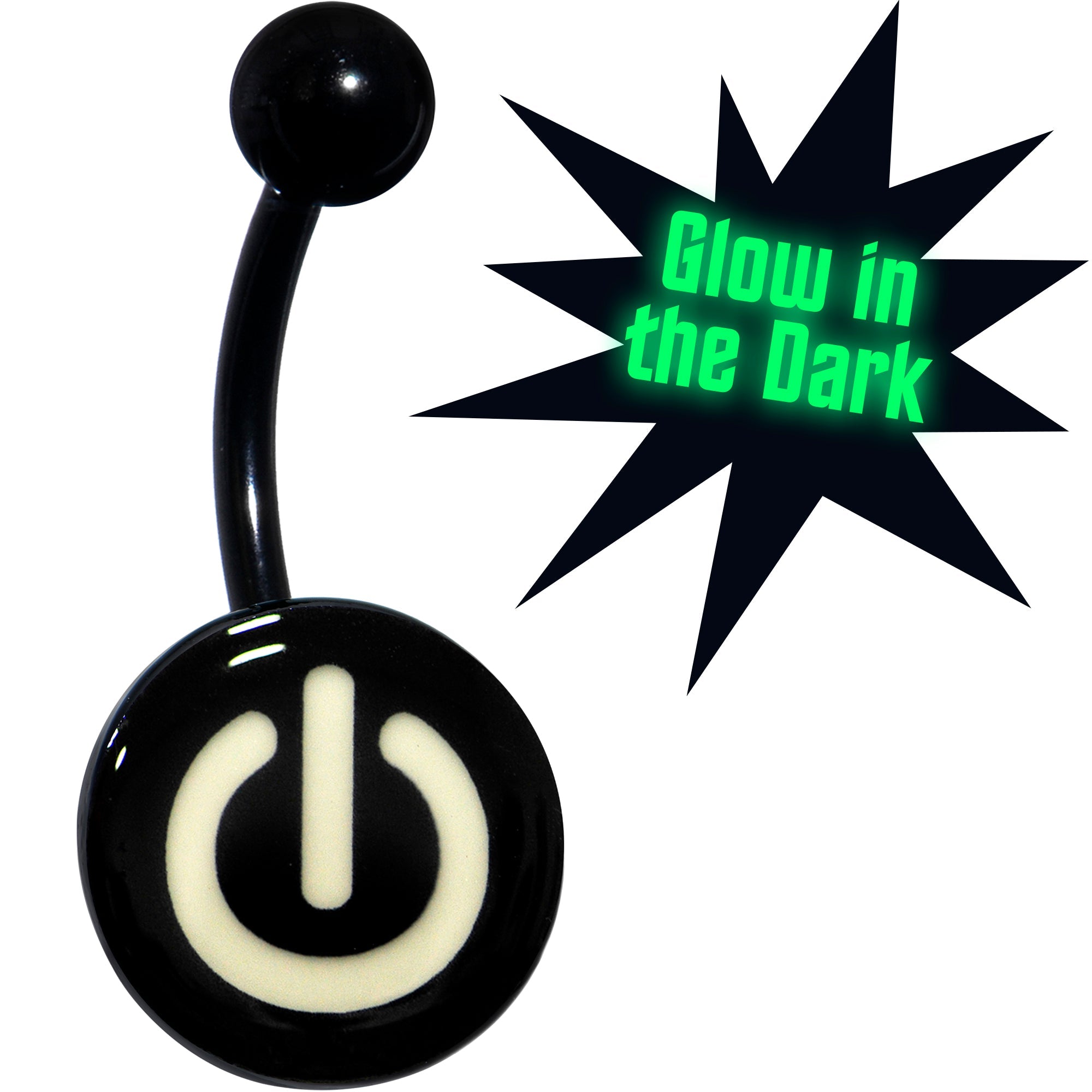 BodyCandy Glow in the Dark Titanium Power Button Belly Ring — main product shot