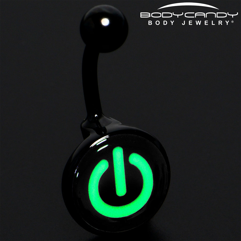 BodyCandy Glow in the Dark Titanium Power Button Belly Ring — lifestyle context