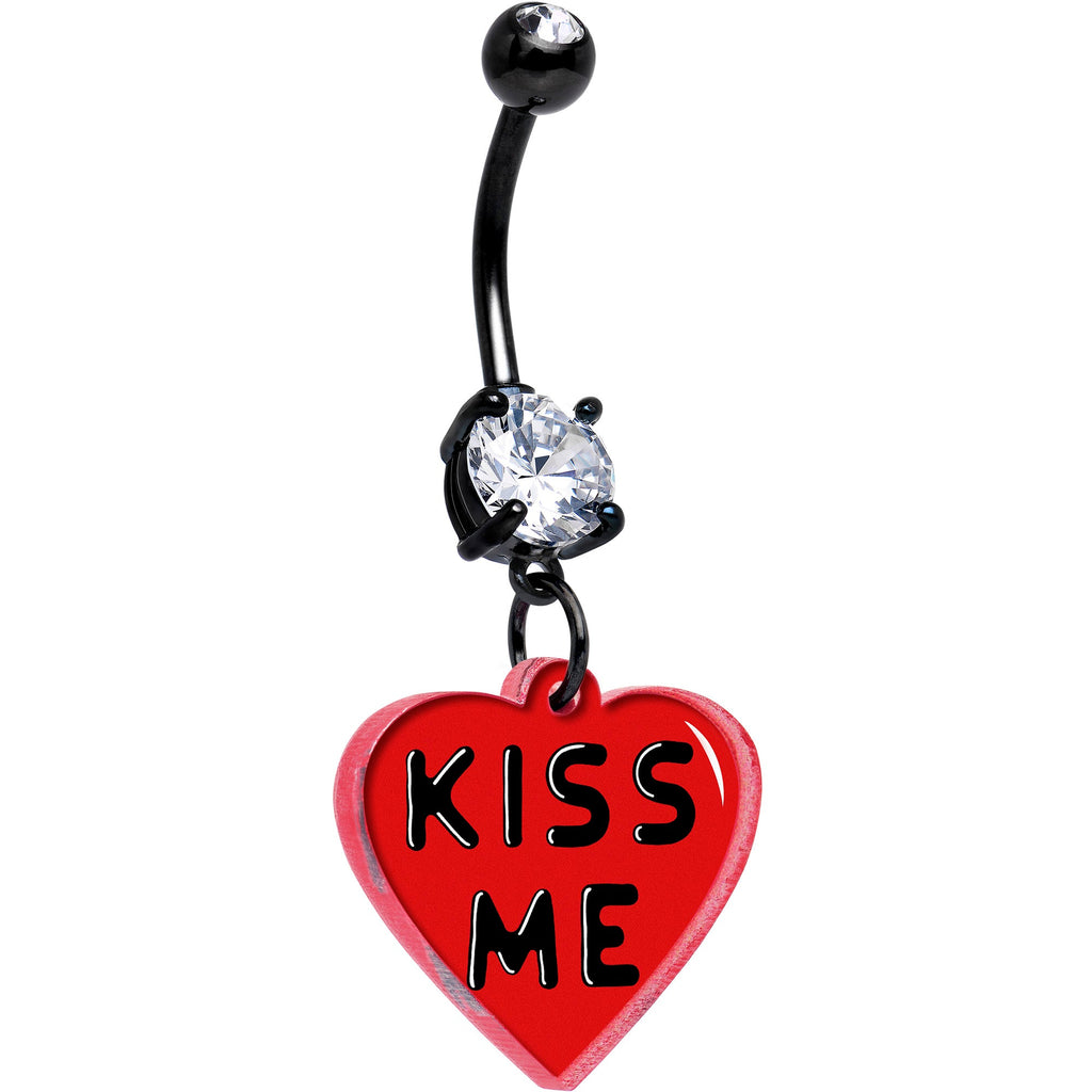 BodyCandy Black Double Gem Kiss Me Heart Dangle Belly Ring by Onyx O — main product shot