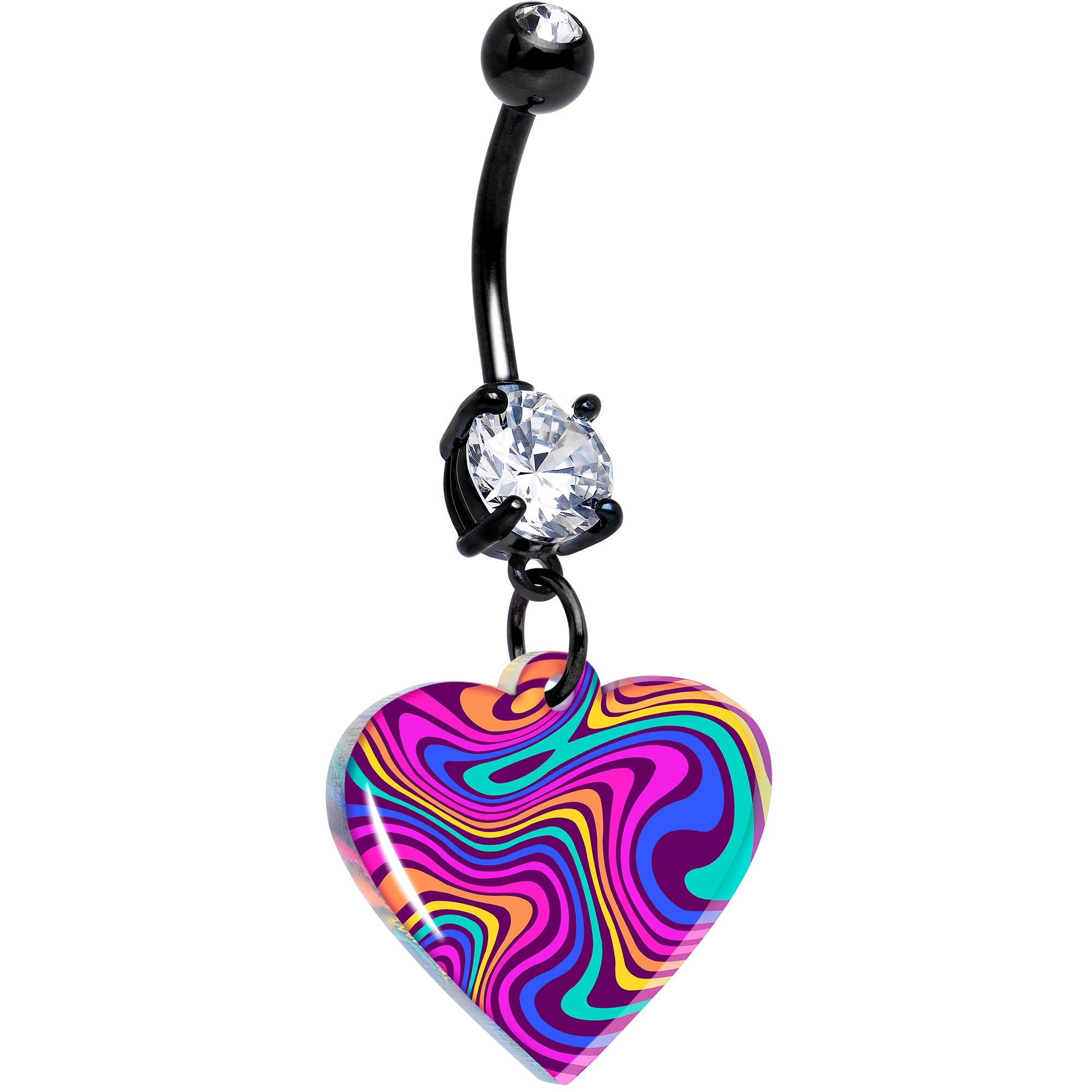 BodyCandy Black Double Gem Swirling Heart Dangle Belly Ring by Onyx O — main product shot