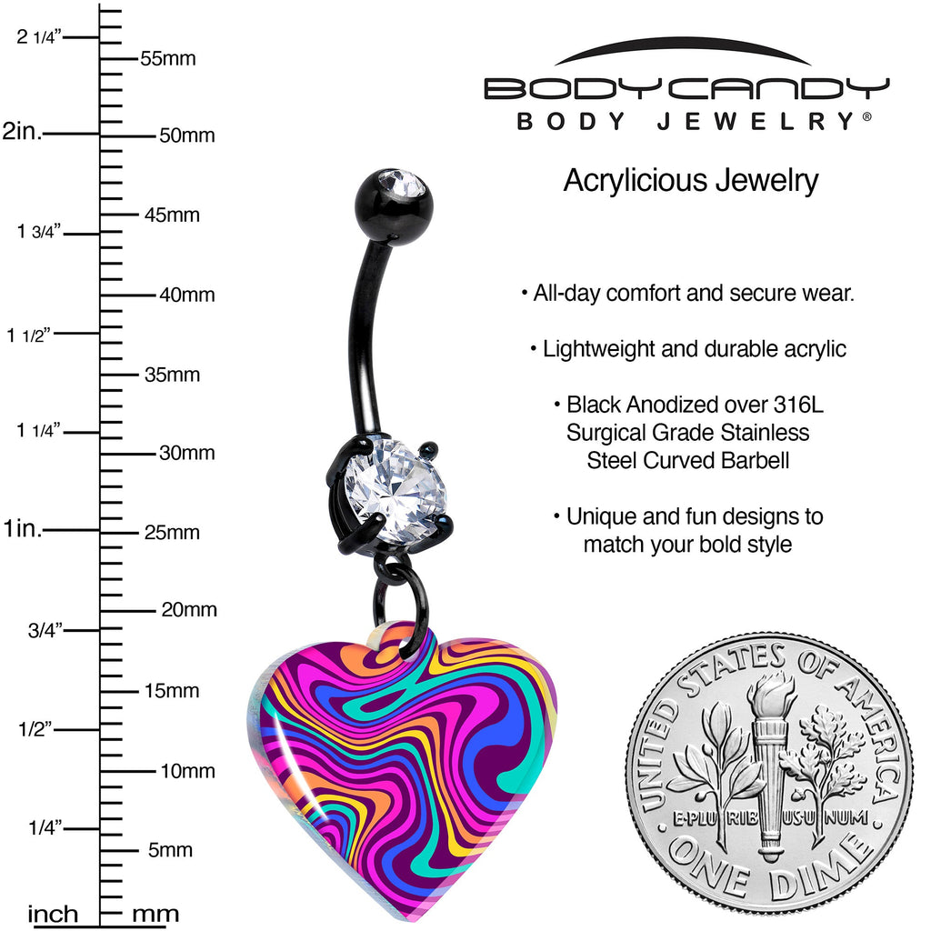 BodyCandy Black Double Gem Swirling Heart Dangle Belly Ring by Onyx O — lifestyle context