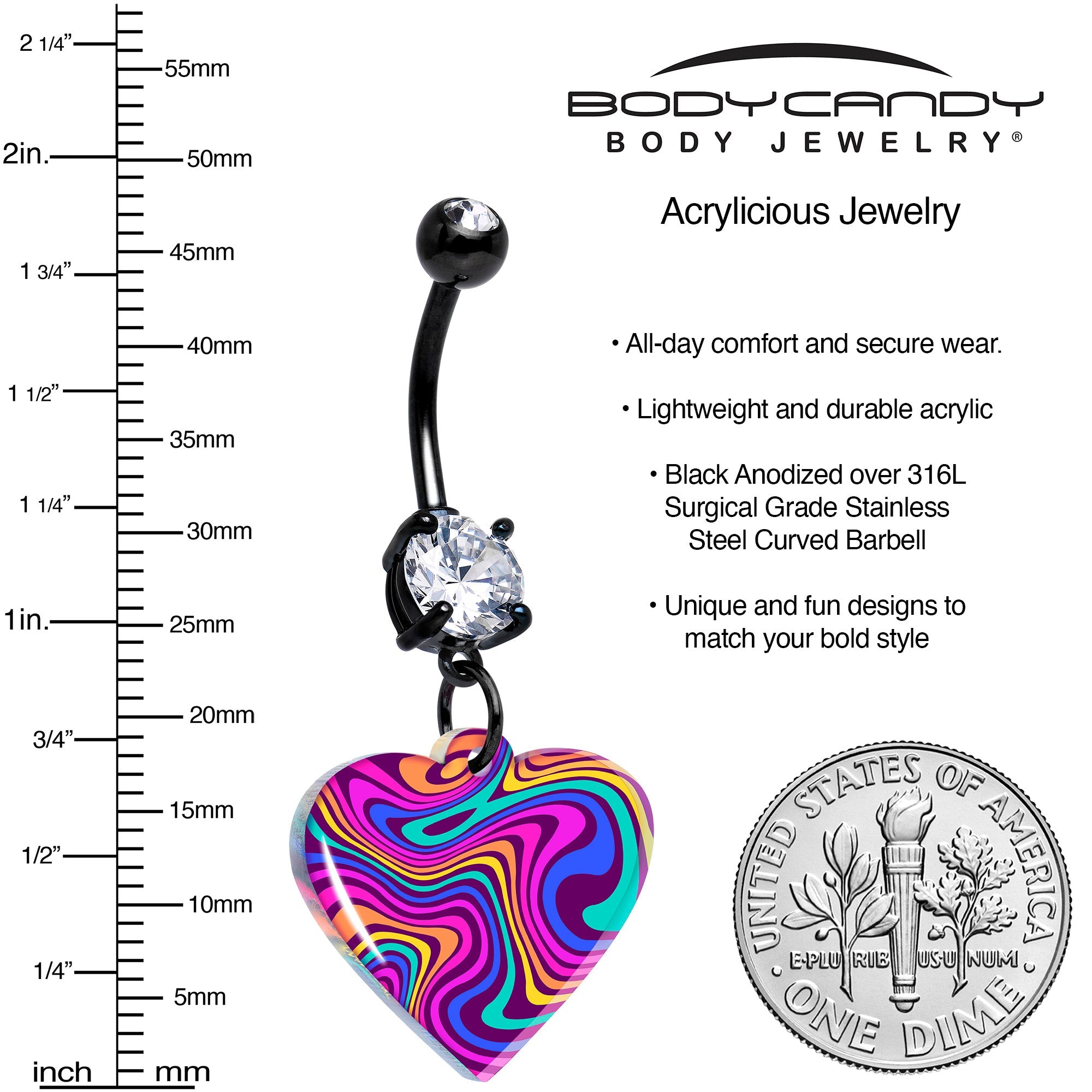 BodyCandy Black Double Gem Swirling Heart Dangle Belly Ring by Onyx O — lifestyle context