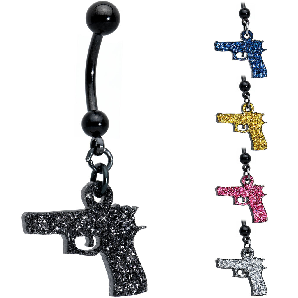 BodyCandy Yellow Glitter Gun Dangle Belly Ring — alternative angle