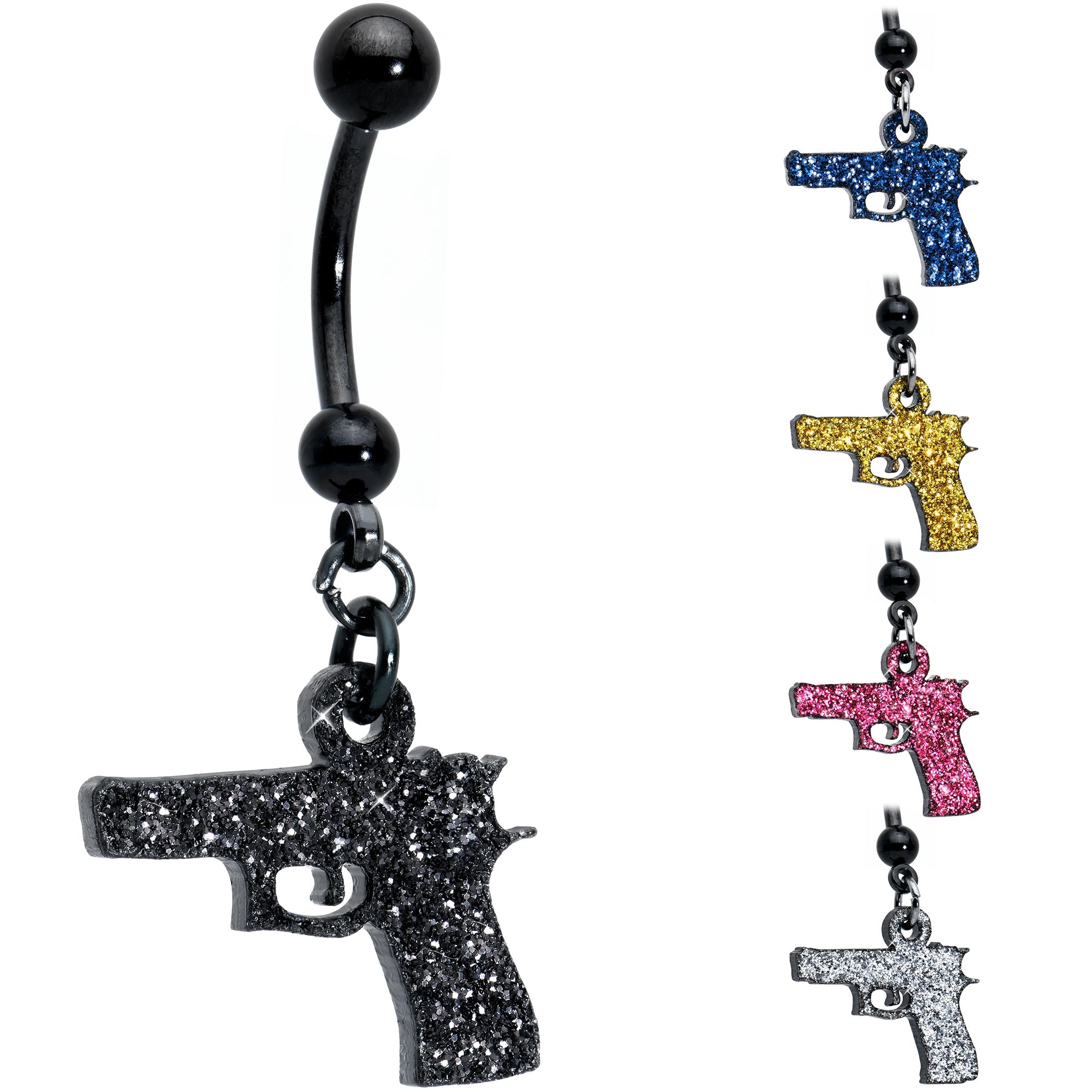 BodyCandy Yellow Glitter Gun Dangle Belly Ring — alternative angle