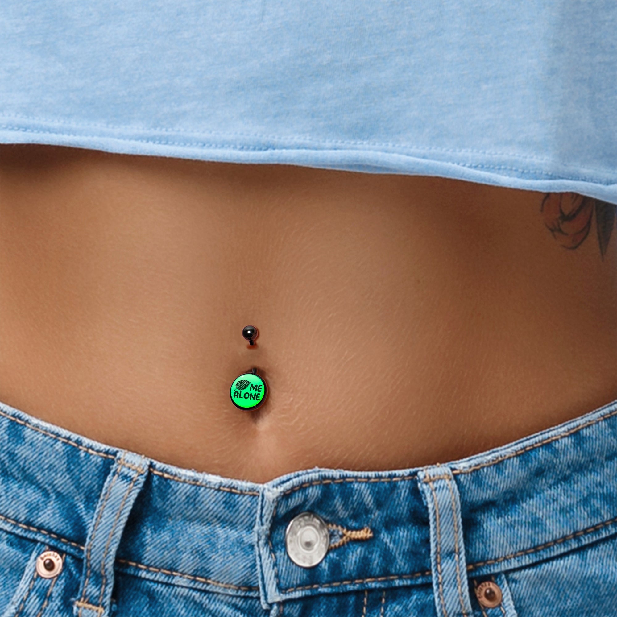 BodyCandy Glow in the Dark Black Leaf Me Alone Belly Ring by Onyx O — size reference