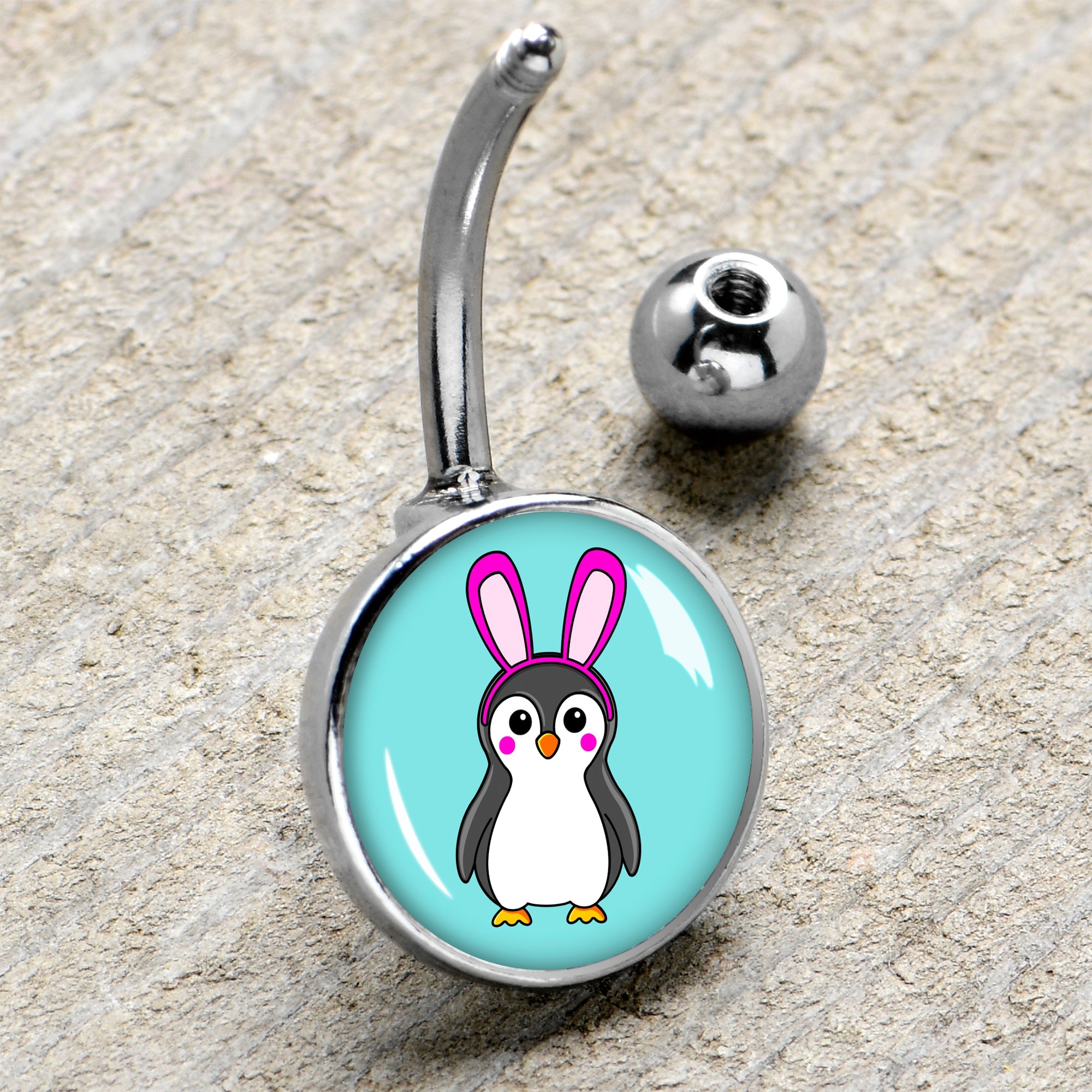 BodyCandy Bunny Penguin Belly Ring by Onyx O — side view