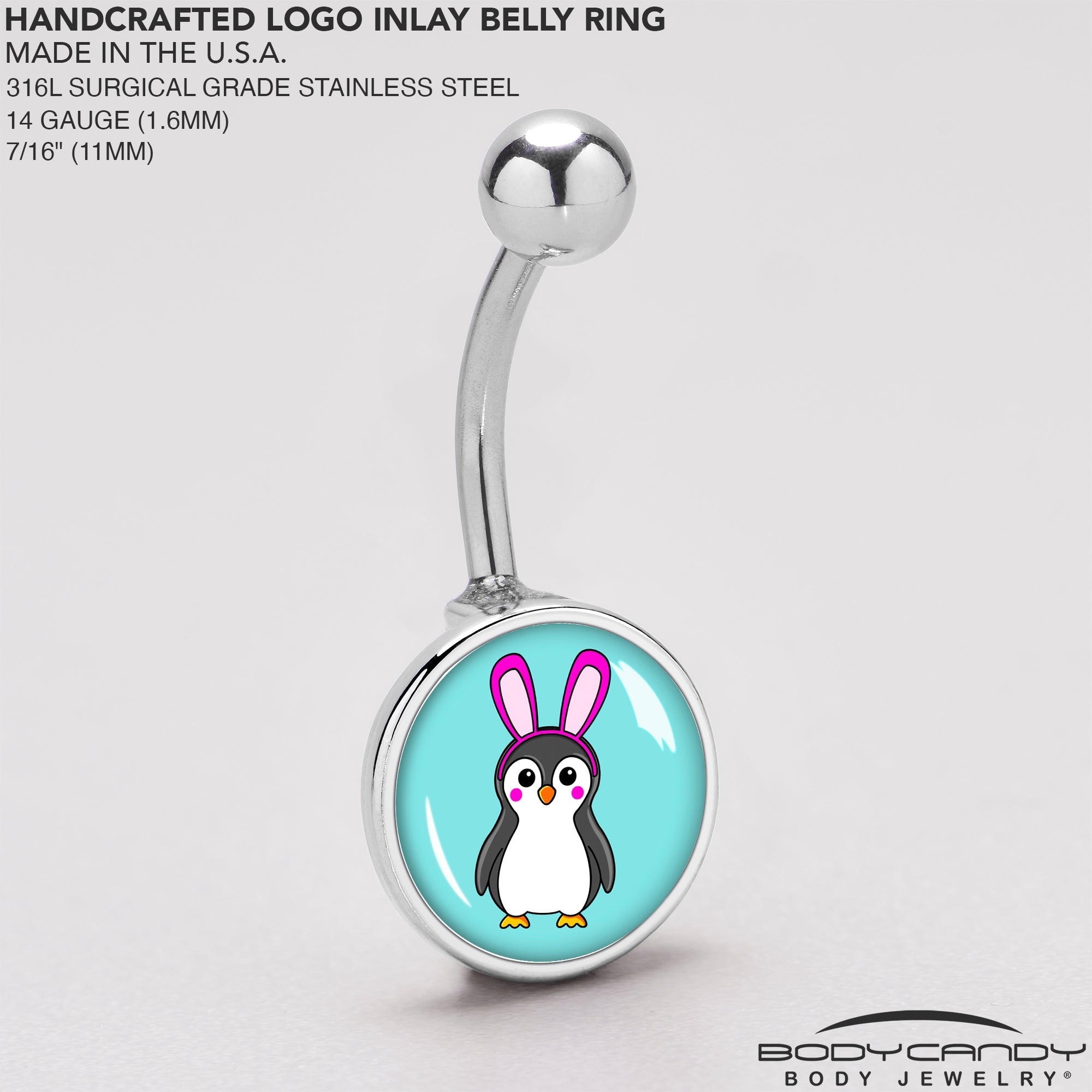 BodyCandy Bunny Penguin Belly Ring by Onyx O — back view
