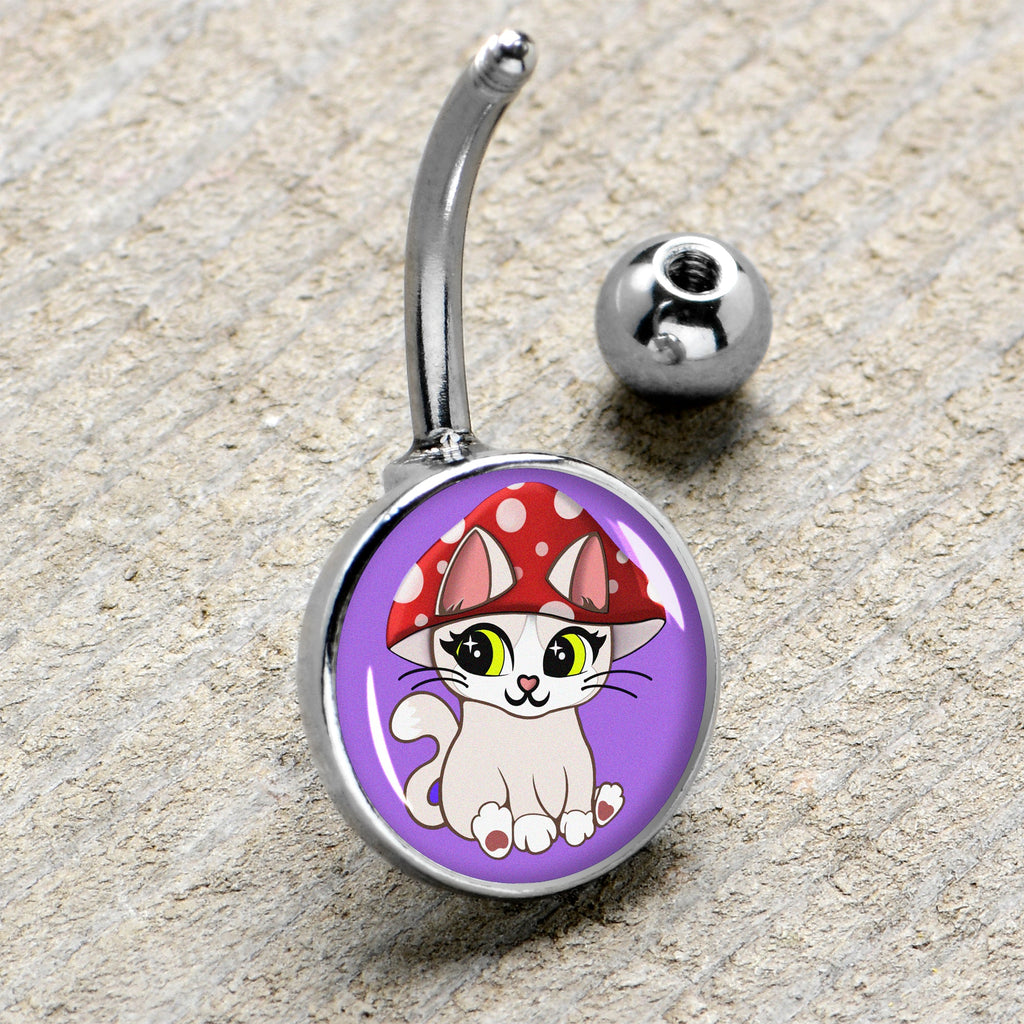 BodyCandy Polka Dot Mushroom Hat Cat Belly Ring by Onyx O — side view