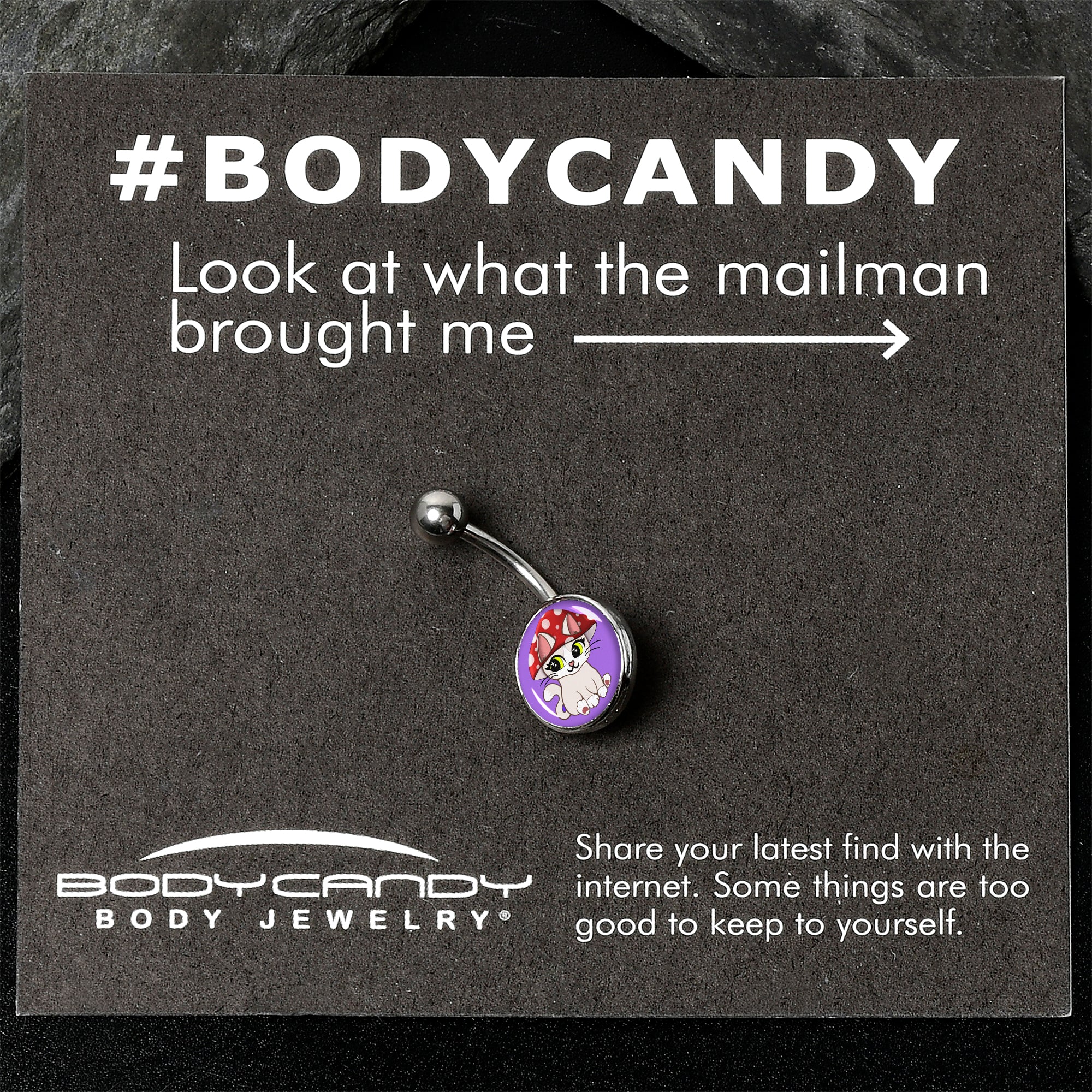 BodyCandy Polka Dot Mushroom Hat Cat Belly Ring by Onyx O — back view