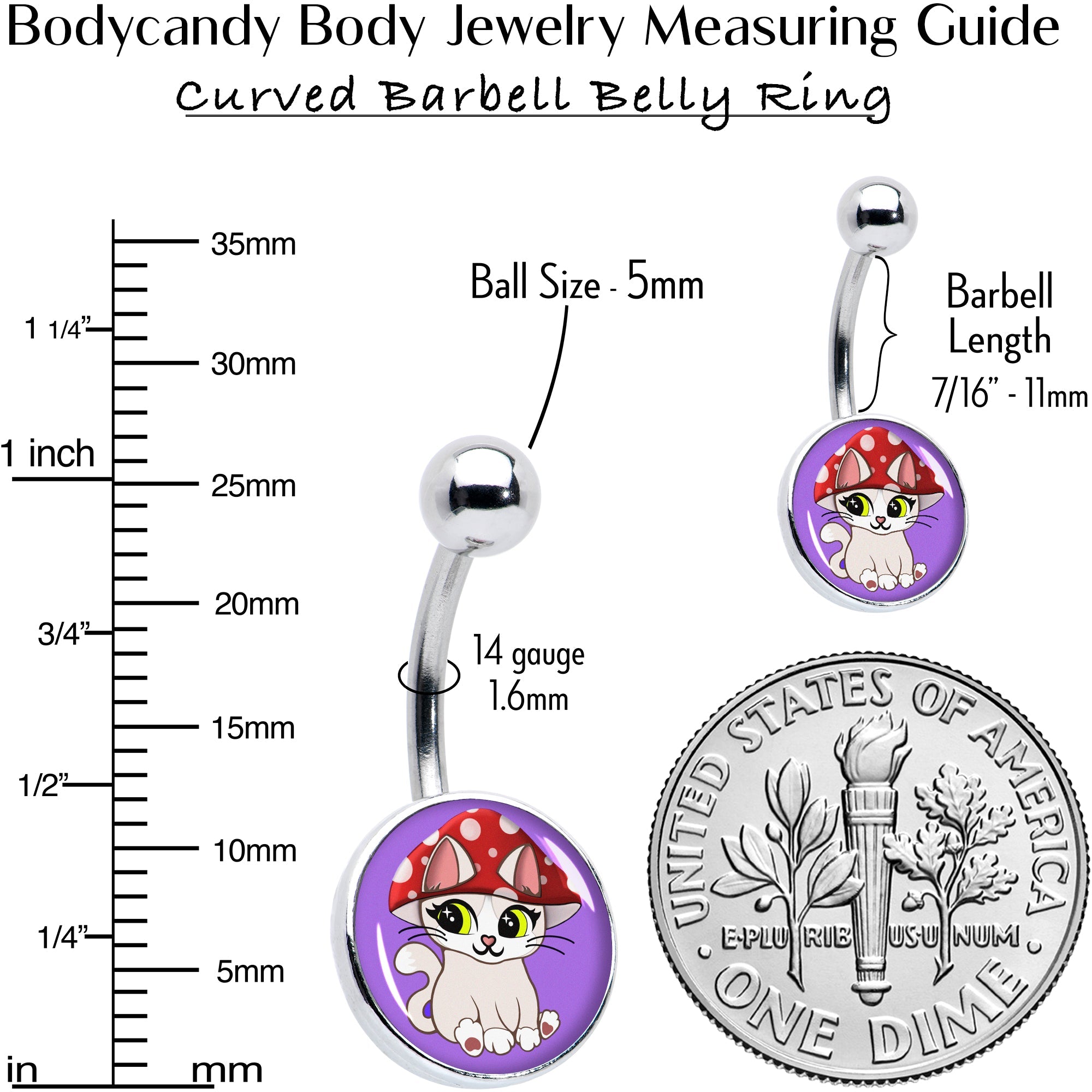 BodyCandy Polka Dot Mushroom Hat Cat Belly Ring by Onyx O — alternative angle