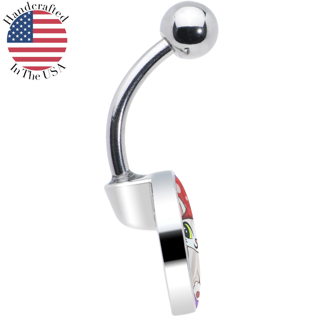 BodyCandy Polka Dot Mushroom Hat Cat Belly Ring by Onyx O — in-use photo