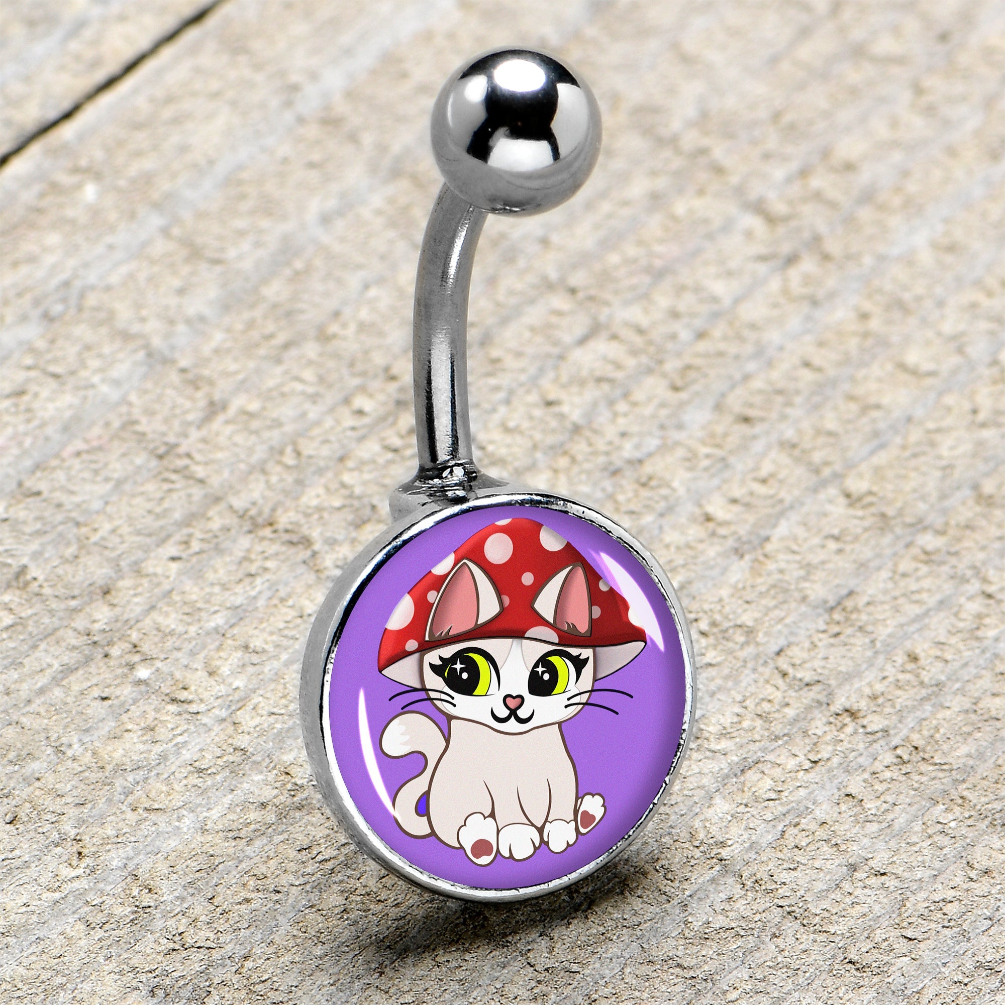 BodyCandy Polka Dot Mushroom Hat Cat Belly Ring by Onyx O — size reference