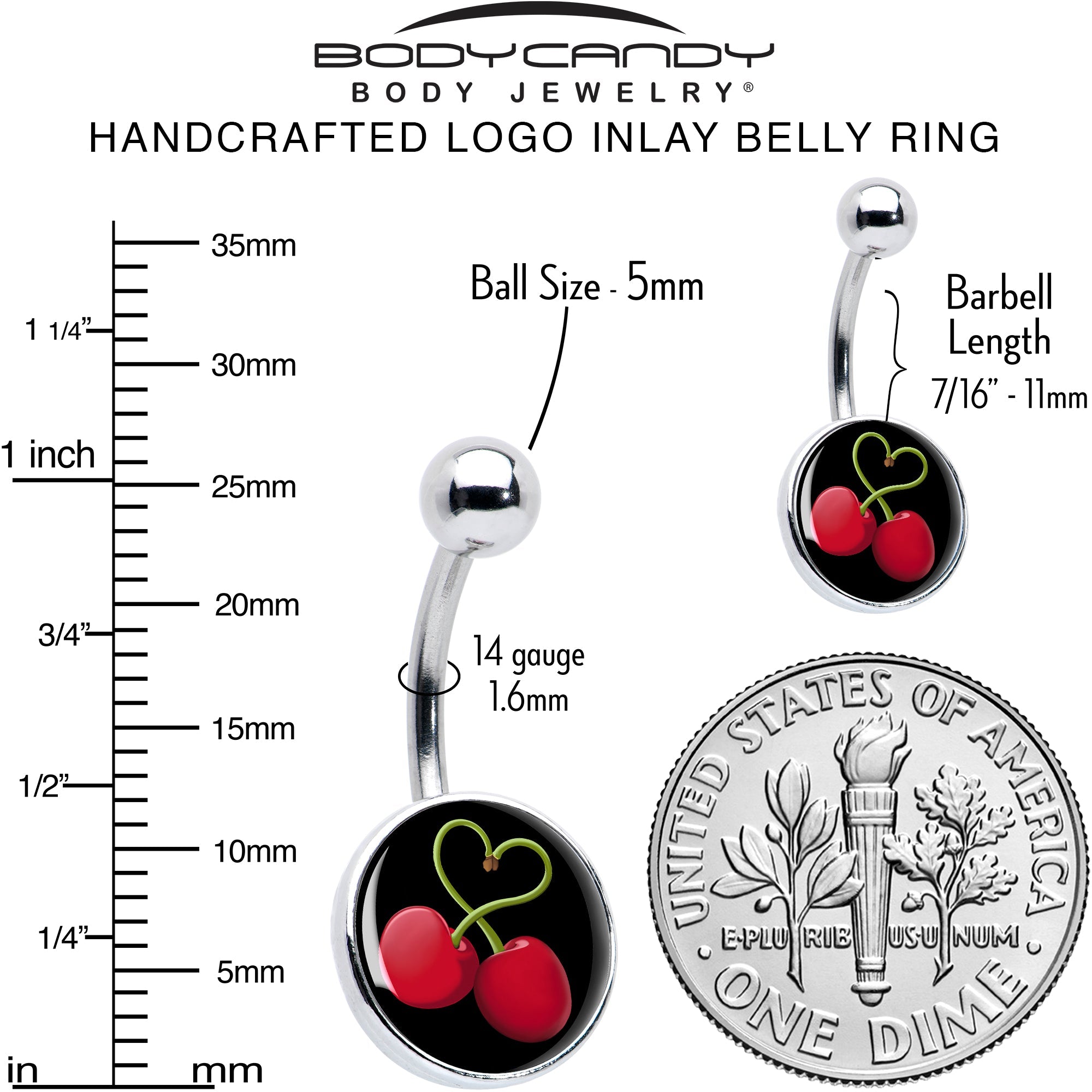 BodyCandy Cherry Heart Belly Ring by Onyx O — alternative angle