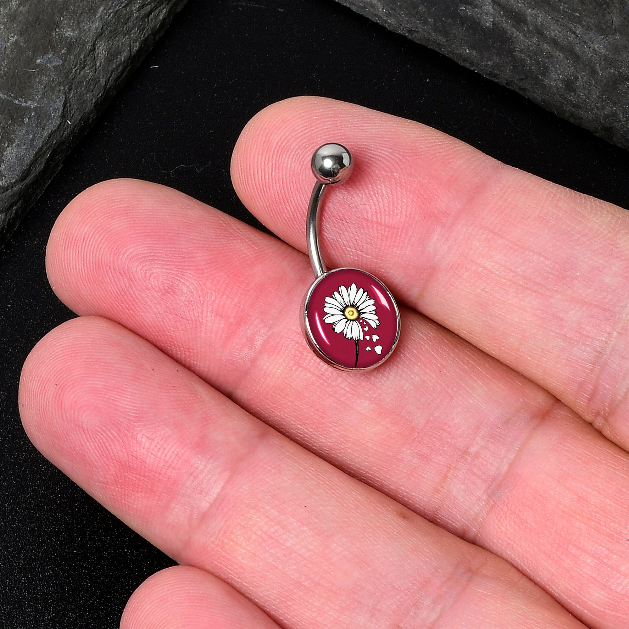 BodyCandy Love Me Not Flower Belly Ring by Onyx O — detail close-up