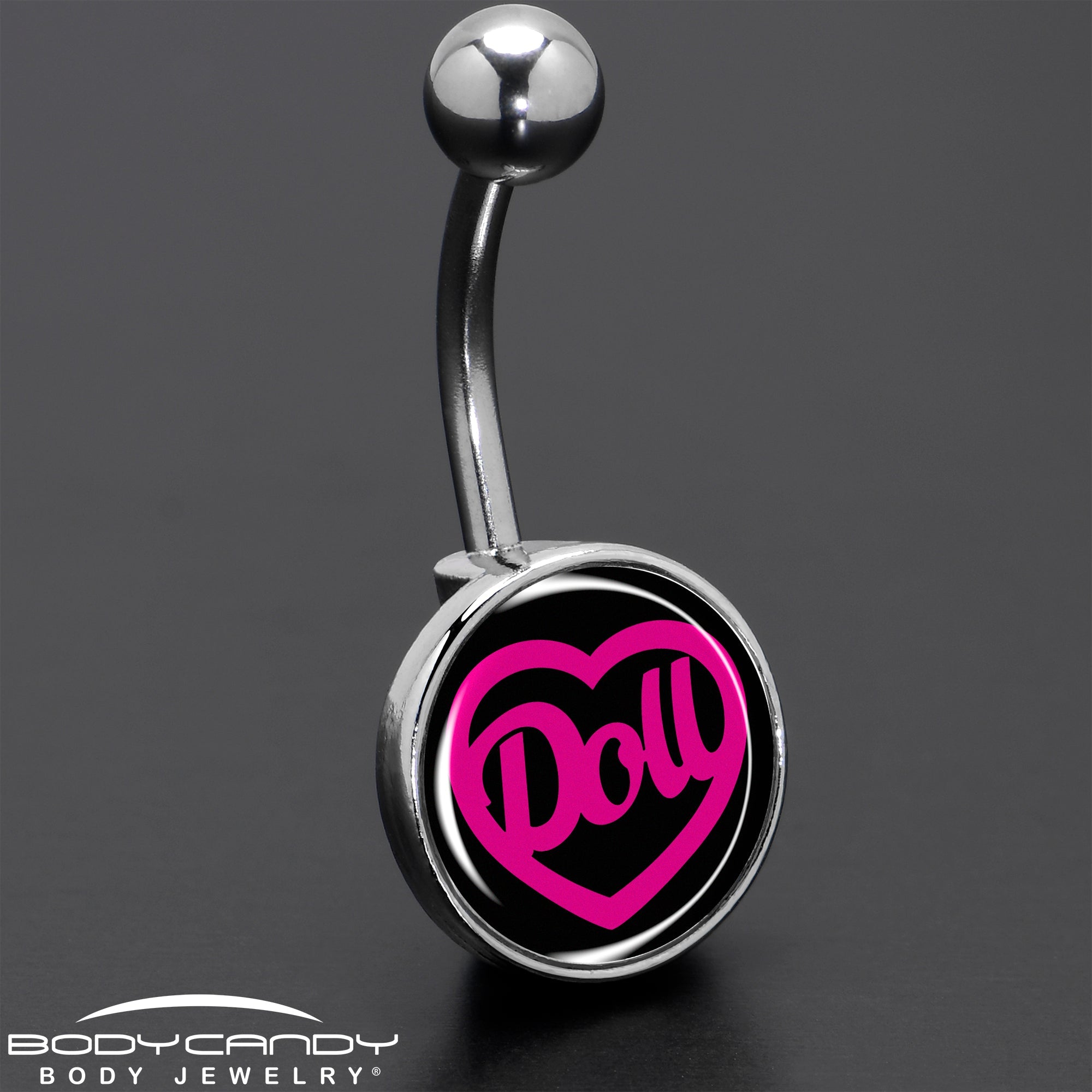 BodyCandy Hollow Heart Doll Word Belly Ring by Onyx O — size reference