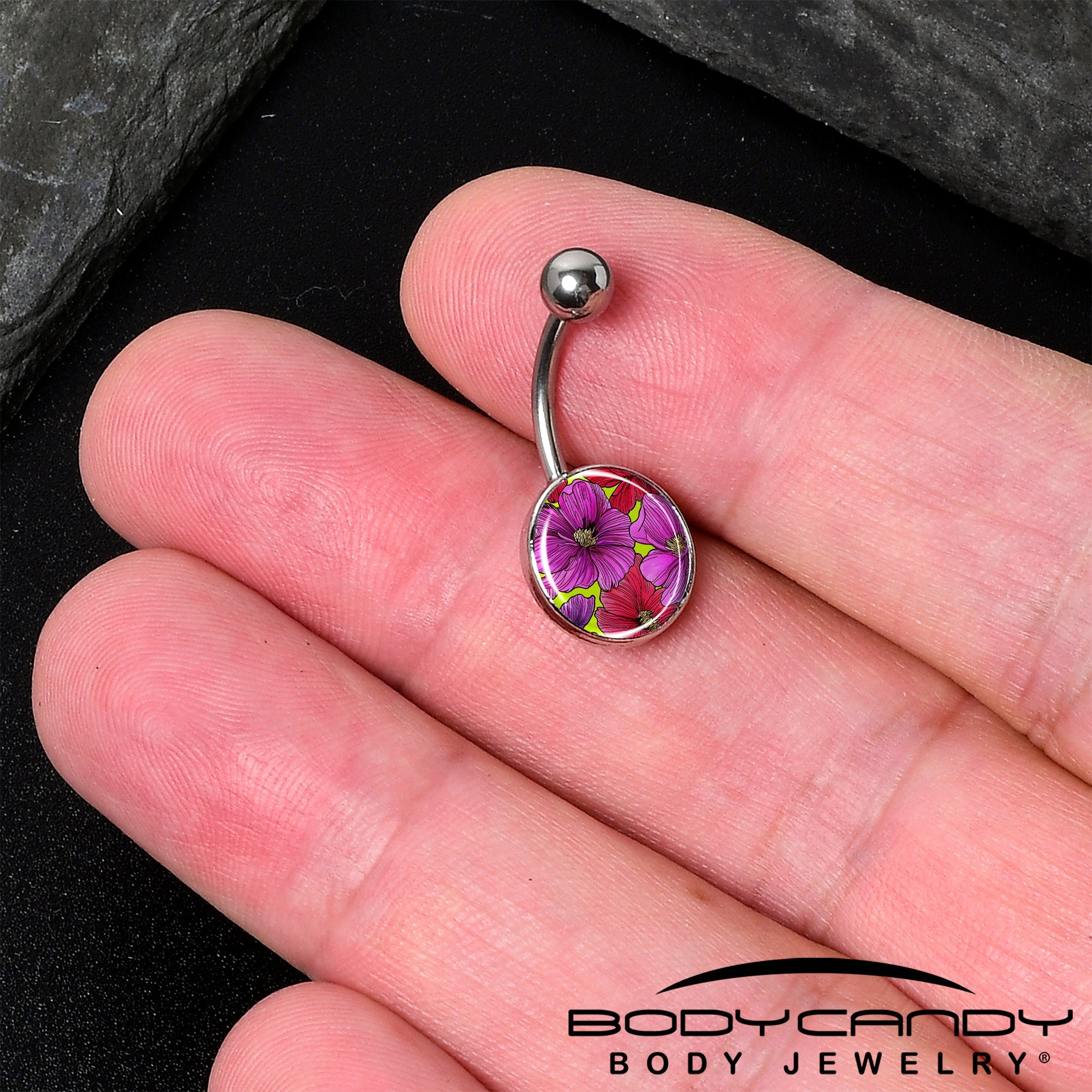 BodyCandy Blossom Creation Tropical Floral Flowers Belly Ring by Onyx O — detail close-up