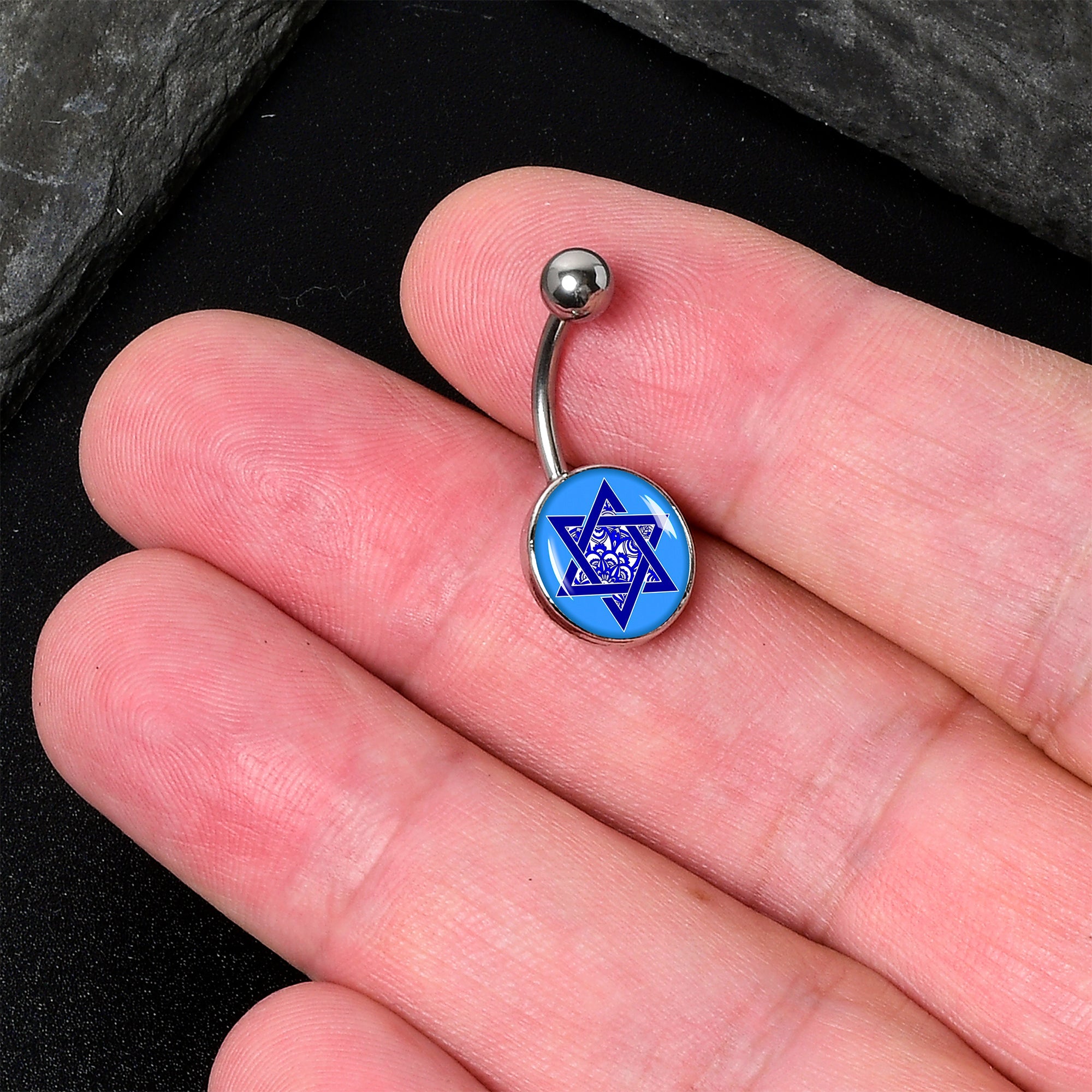 BodyCandy Floral Star of David Belly Ring by Onyx O — detail close-up