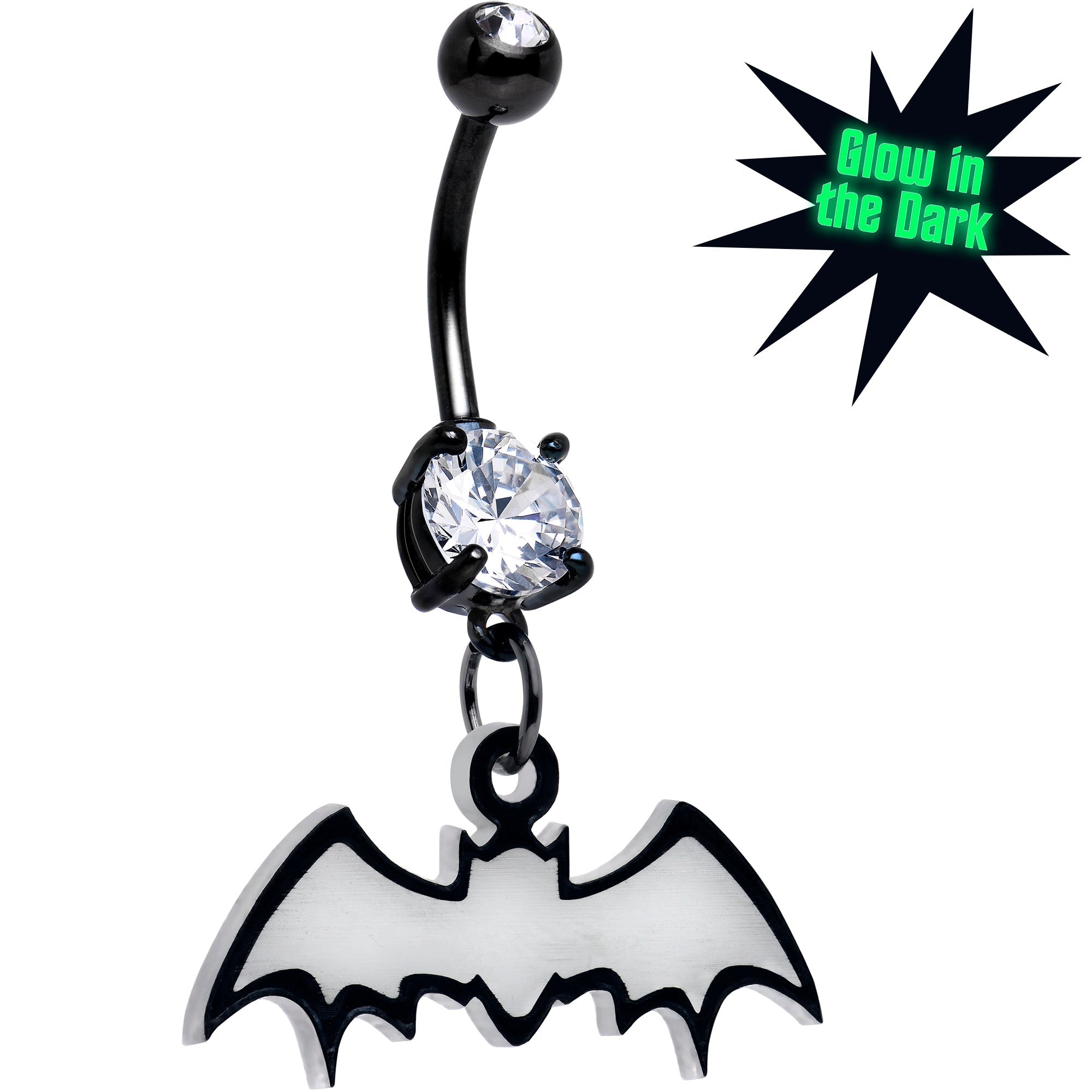 BodyCandy Glow in the Dark Dangle Bat Belly Ring by Onyx O — main product shot