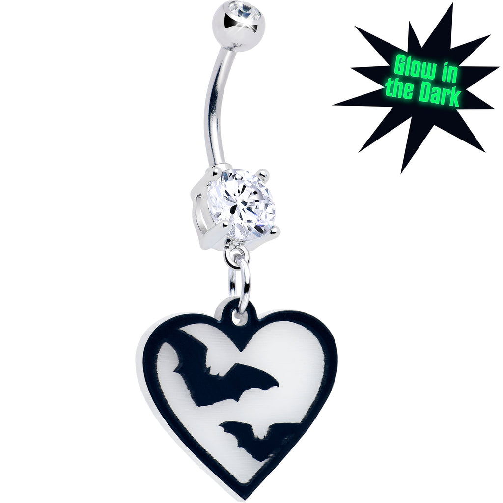 BodyCandy Flying Bat Heart Glow in the Dark Dangle Belly Ring by Onyx O — main product shot