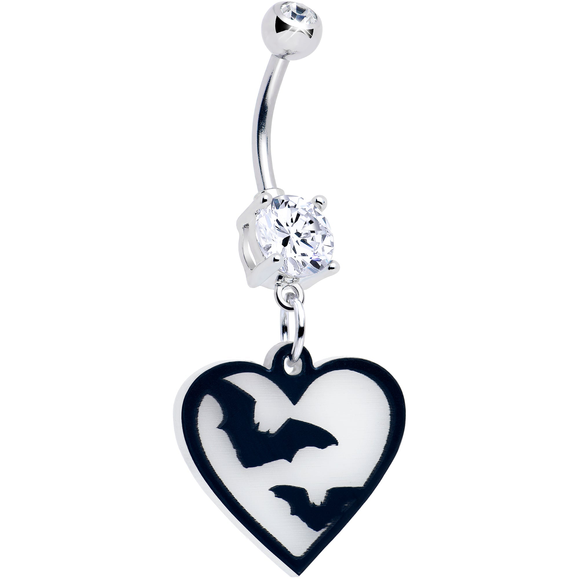 BodyCandy Flying Bat Heart Glow in the Dark Dangle Belly Ring by Onyx O — side view