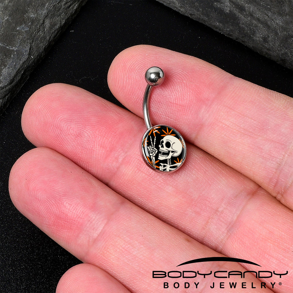 BodyCandy Peace Sign Skeleton Belly Ring by Onyx O — detail close-up