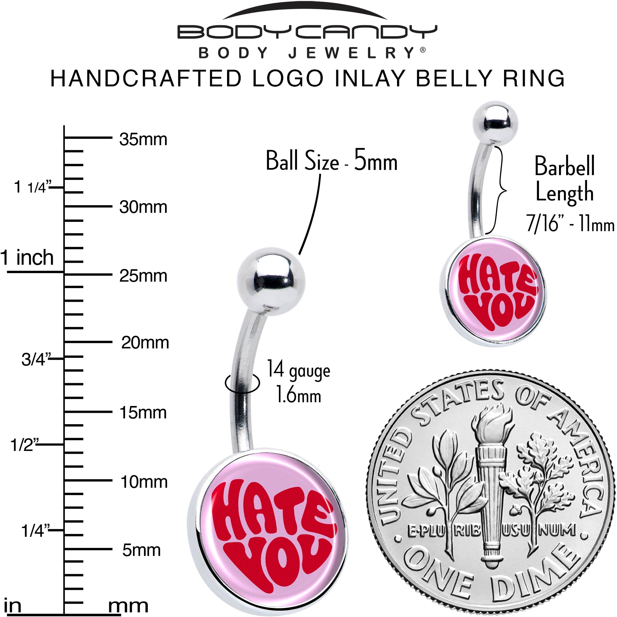 BodyCandy Retro Text Hate You Belly Ring by Onyx O — alternative angle