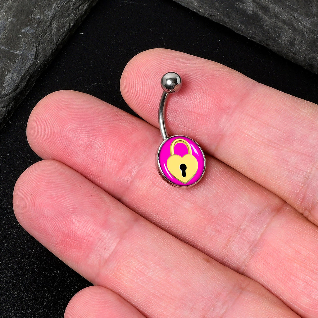 BodyCandy Heart Lock Belly Ring by Onyx O — detail close-up