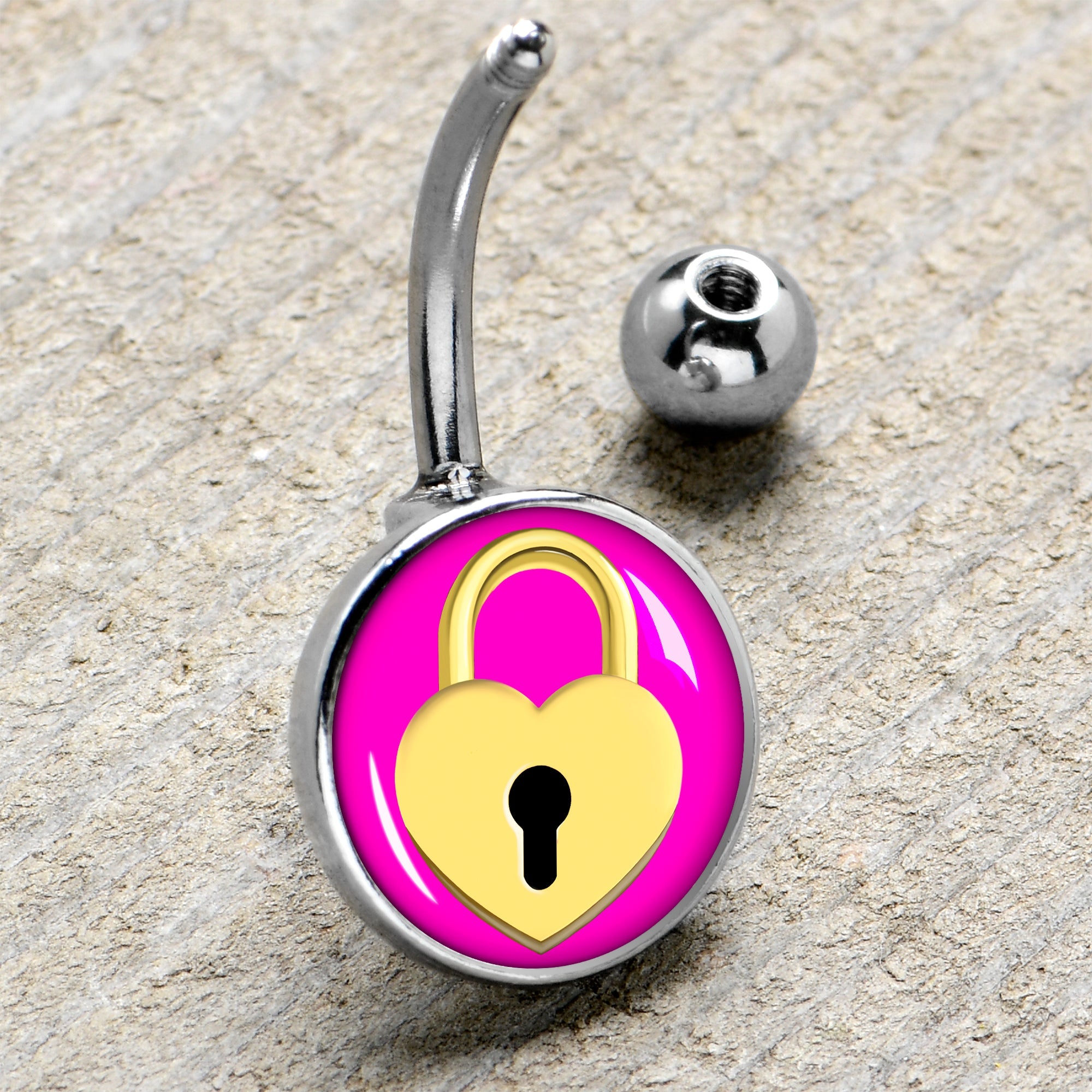 BodyCandy Heart Lock Belly Ring by Onyx O — side view