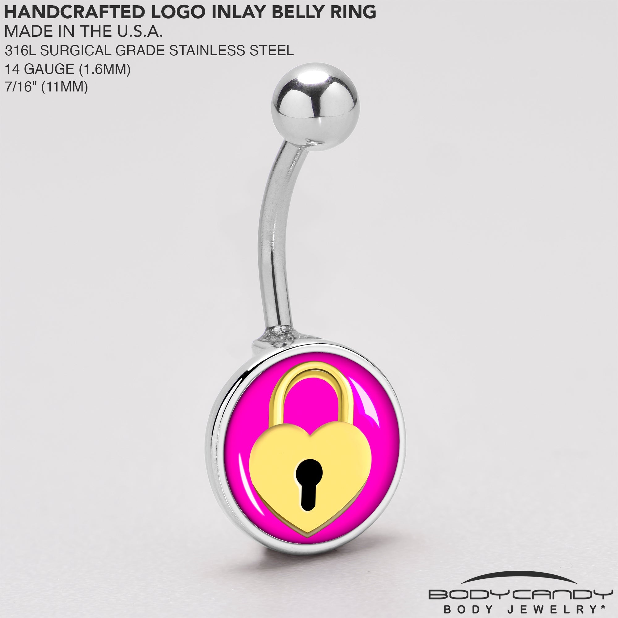 BodyCandy Heart Lock Belly Ring by Onyx O — back view