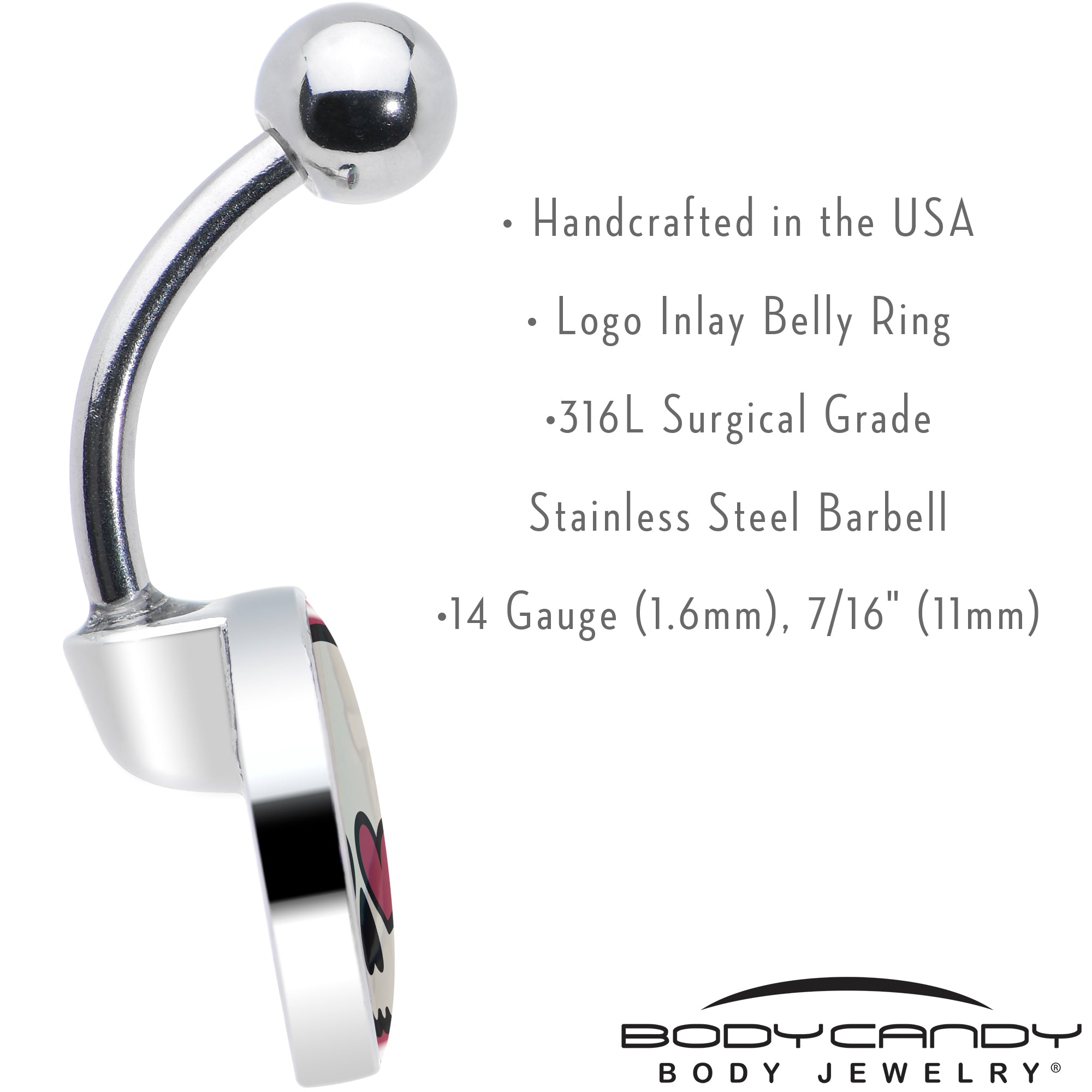 BodyCandy Valentine Heart Skull Belly Ring — in-use photo