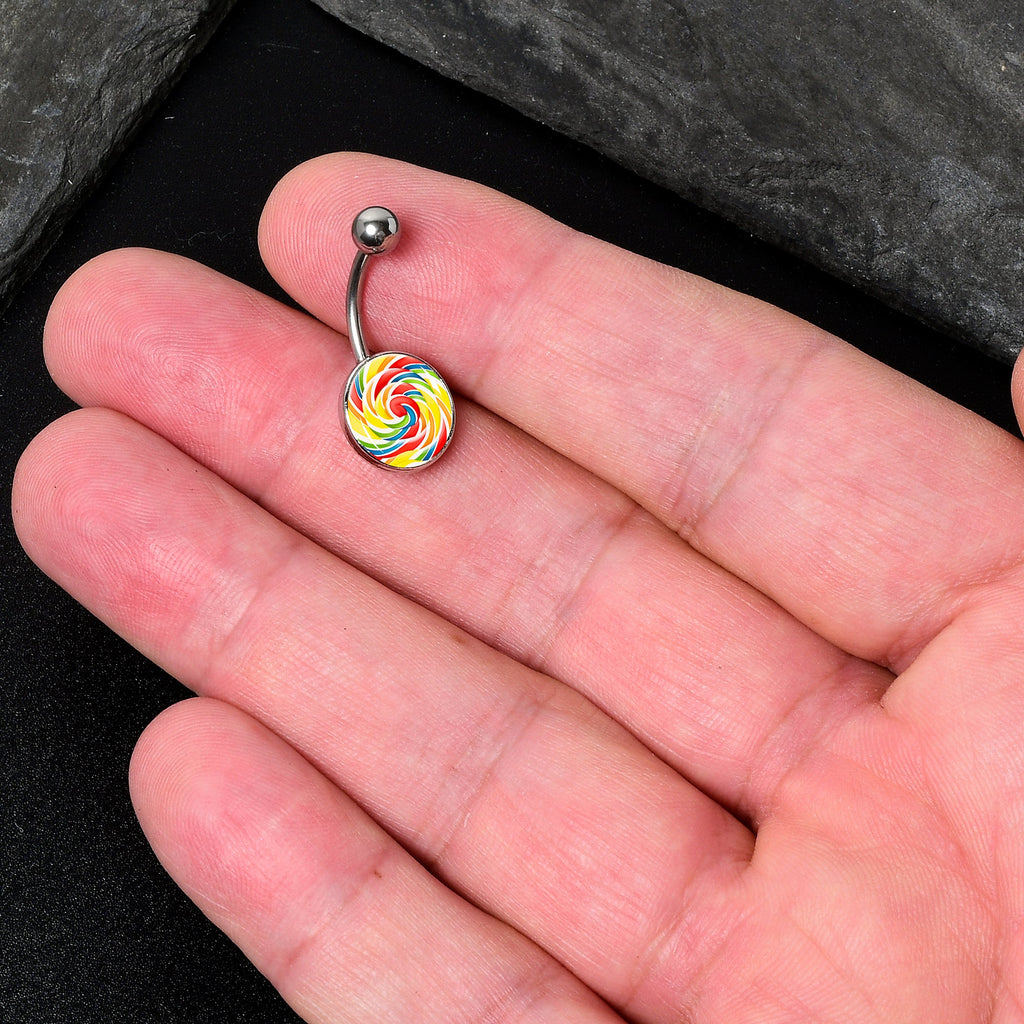 BodyCandy Rainbow Swirl Lollipop Belly Ring by Onyx O — detail close-up