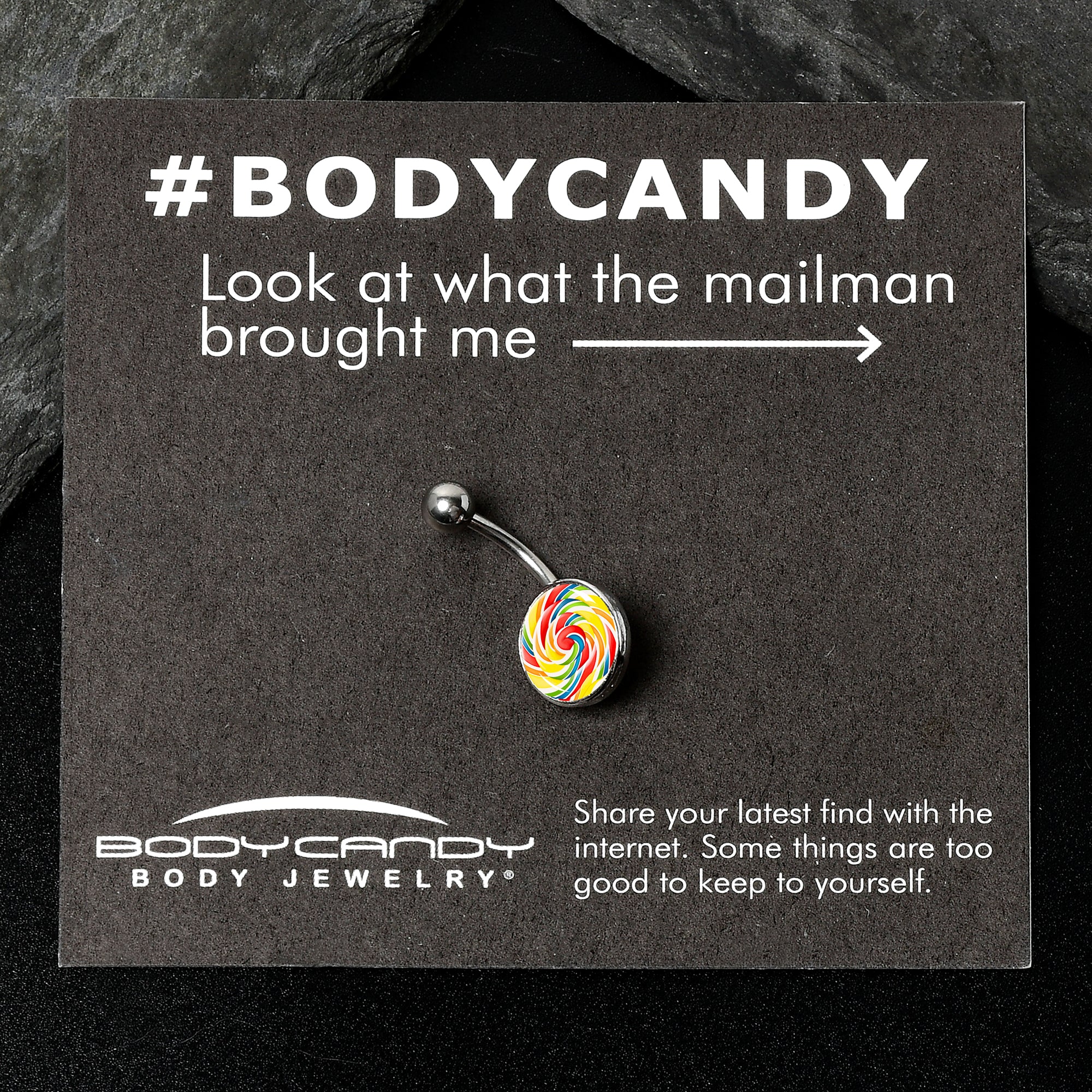 BodyCandy Rainbow Swirl Lollipop Belly Ring by Onyx O — back view