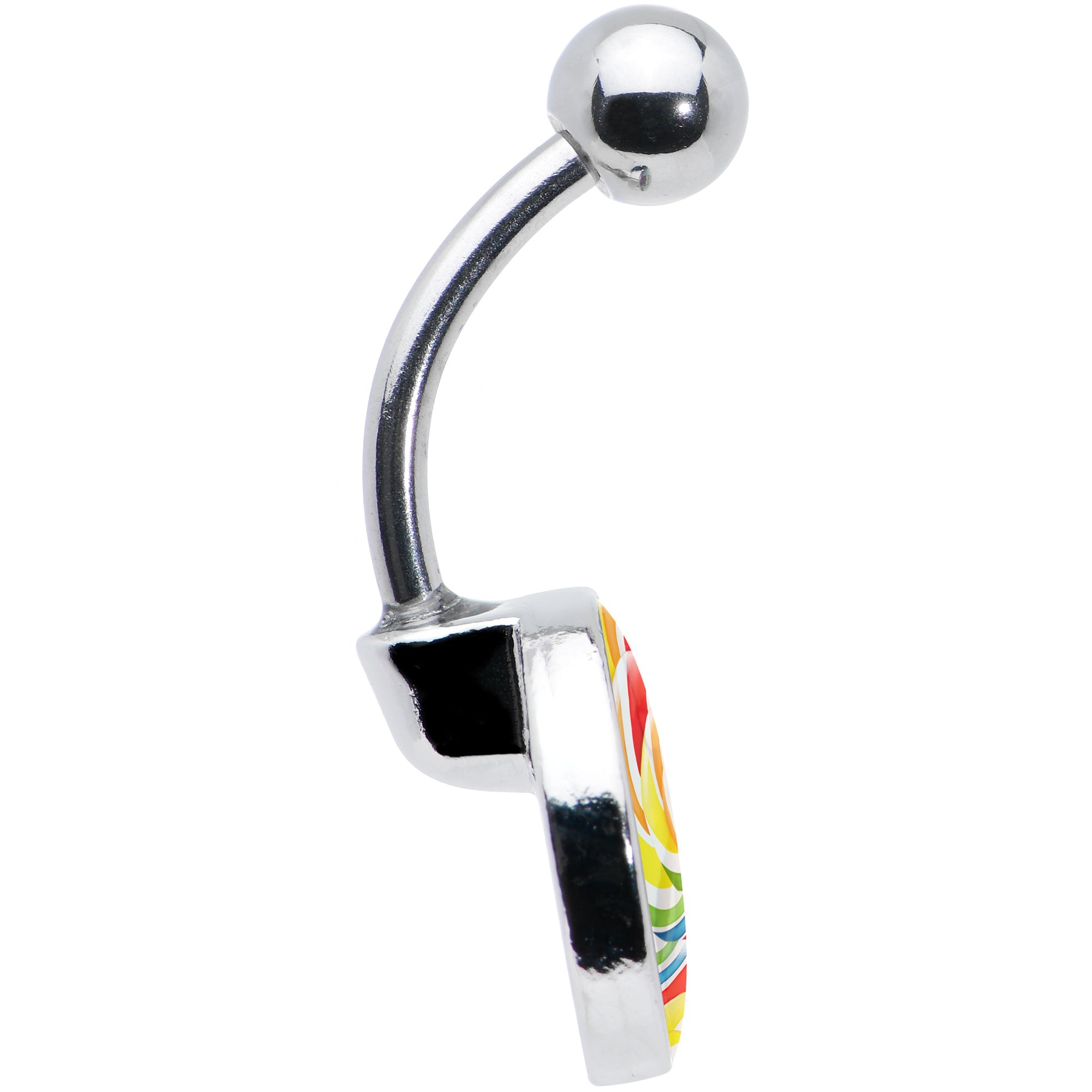 BodyCandy Rainbow Swirl Lollipop Belly Ring by Onyx O — in-use photo
