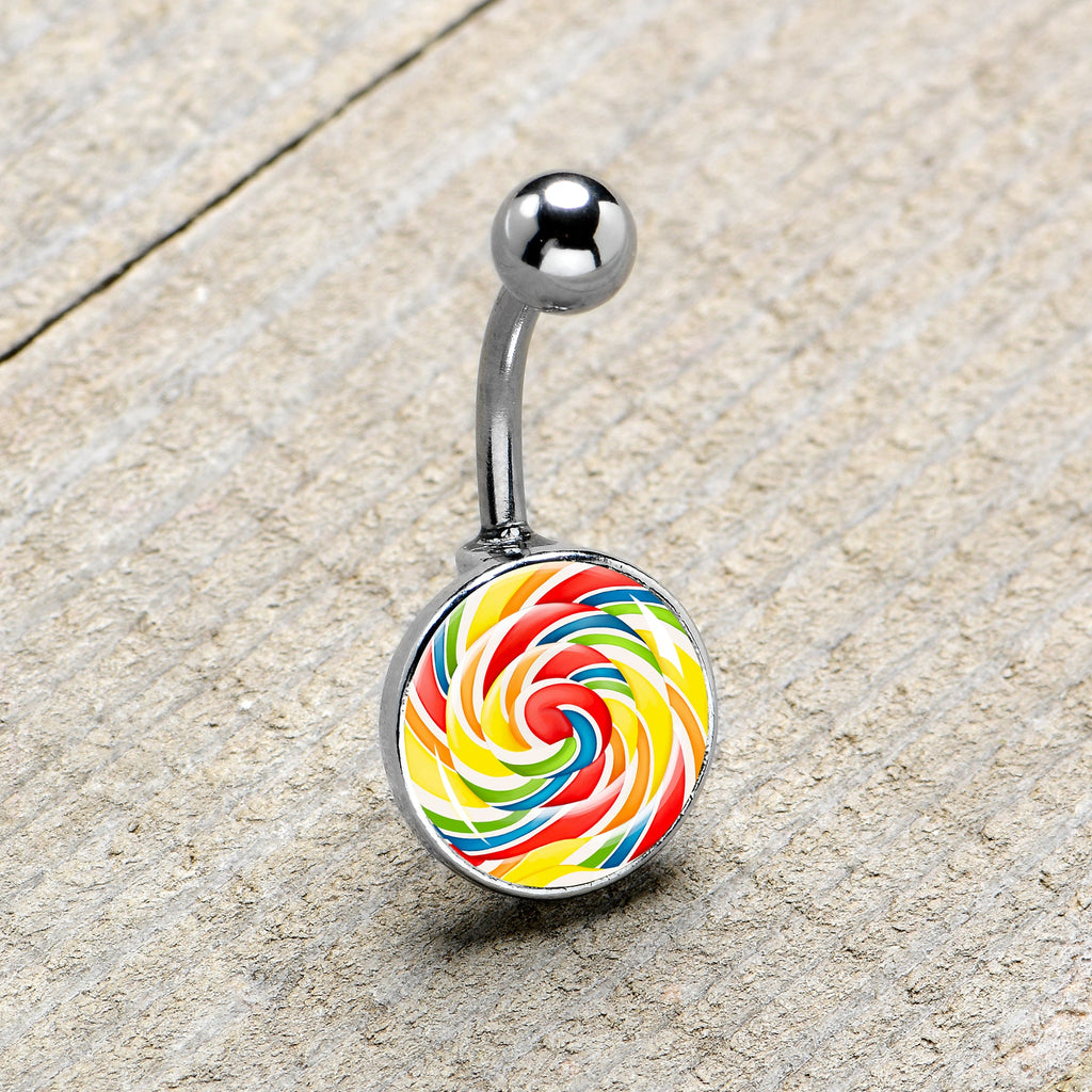 BodyCandy Rainbow Swirl Lollipop Belly Ring by Onyx O — size reference