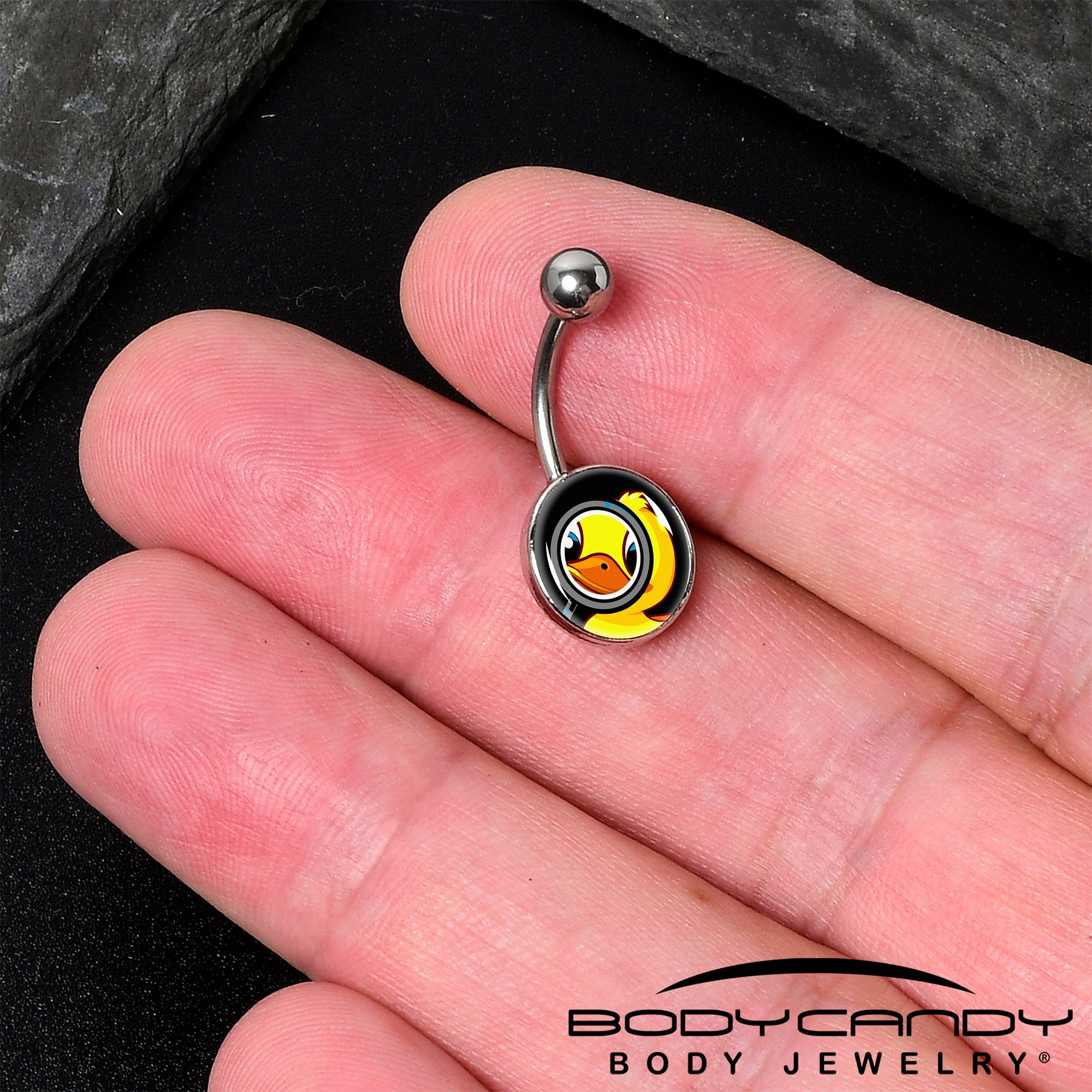 BodyCandy Magnified Yellow Duck Belly Ring by Onyx O — detail close-up