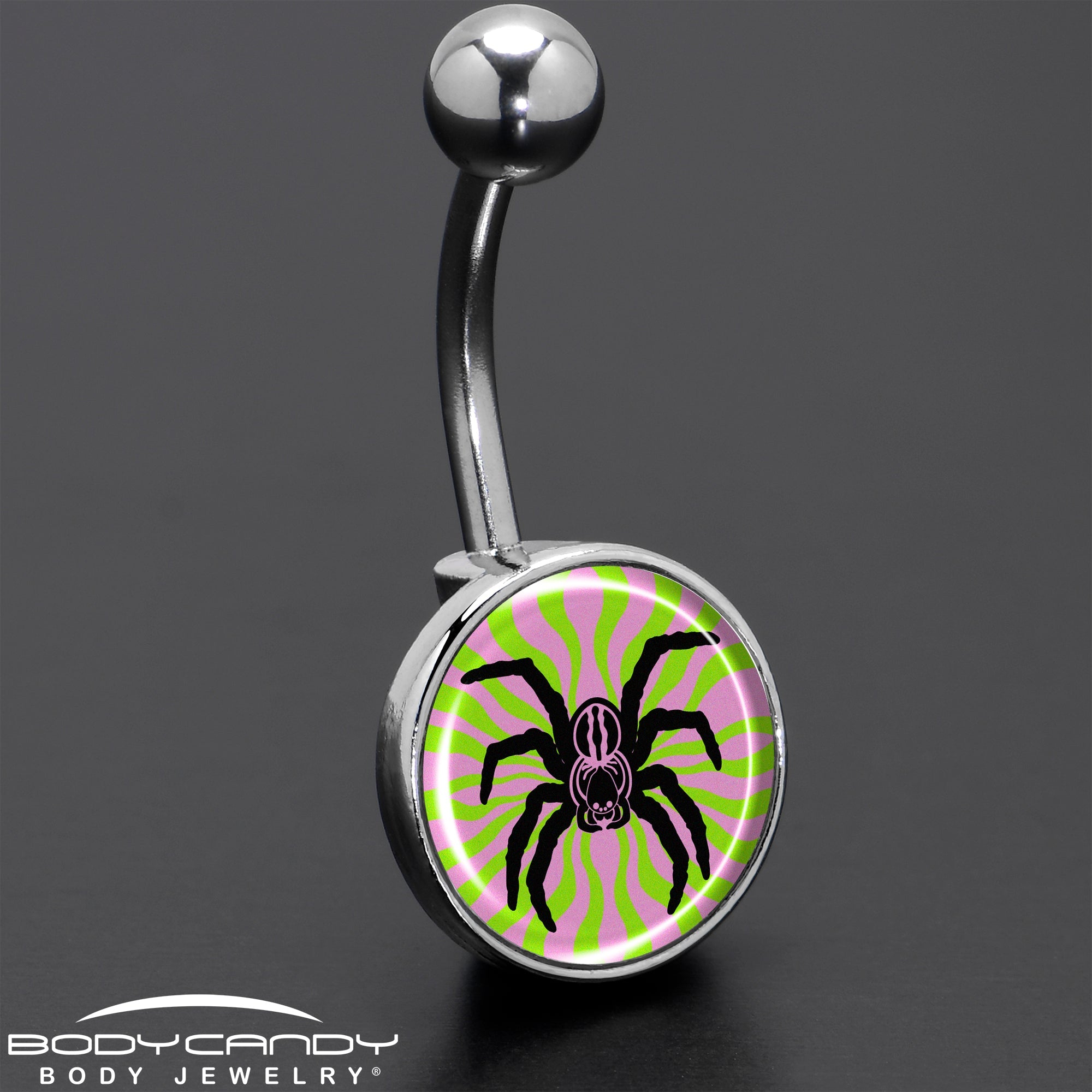 BodyCandy Psychedelic Spider Belly Ring by Onyx O — size reference